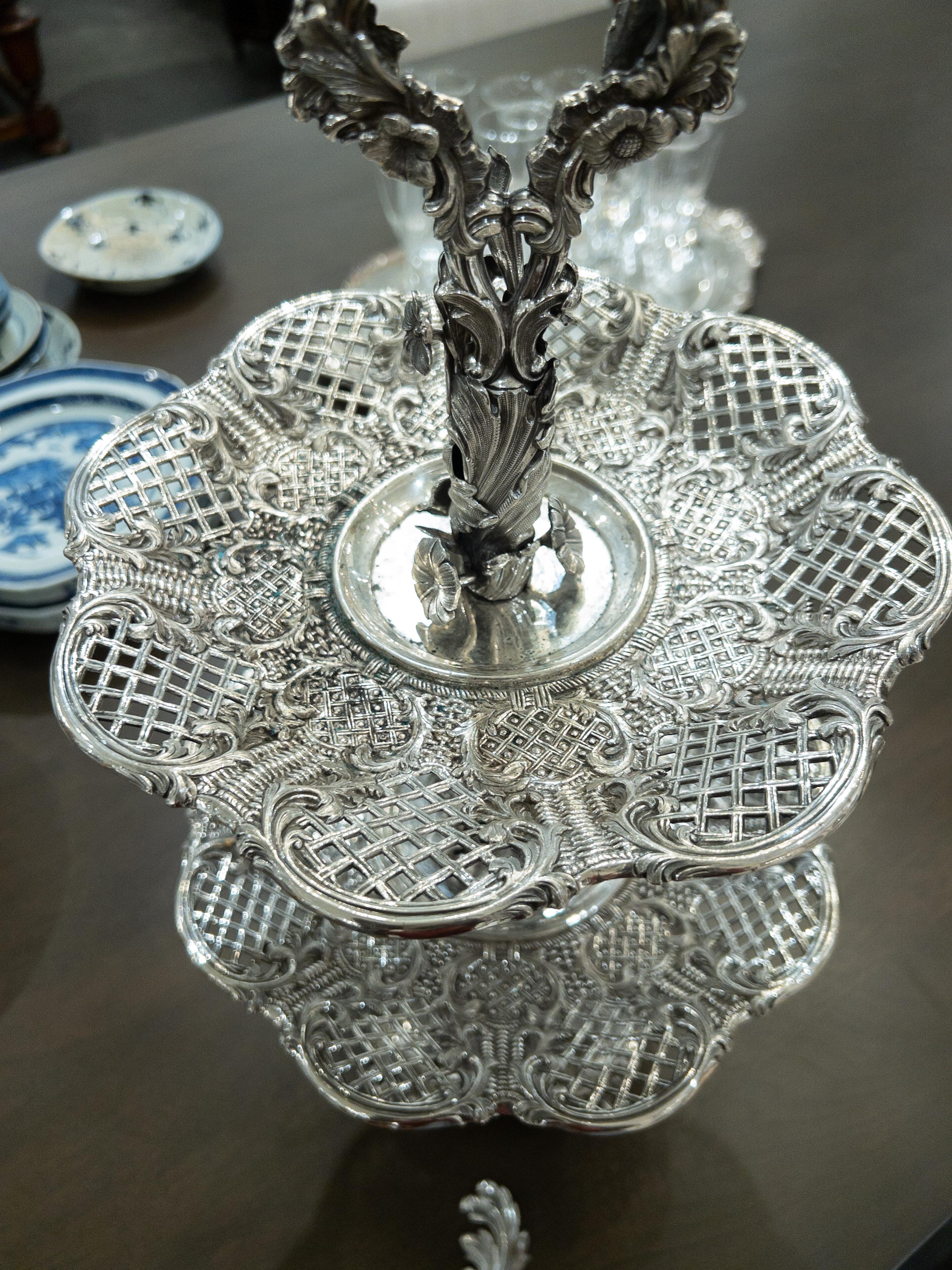 19th Century Swedish Two Tier Sterling Silver Dessert Stand 3