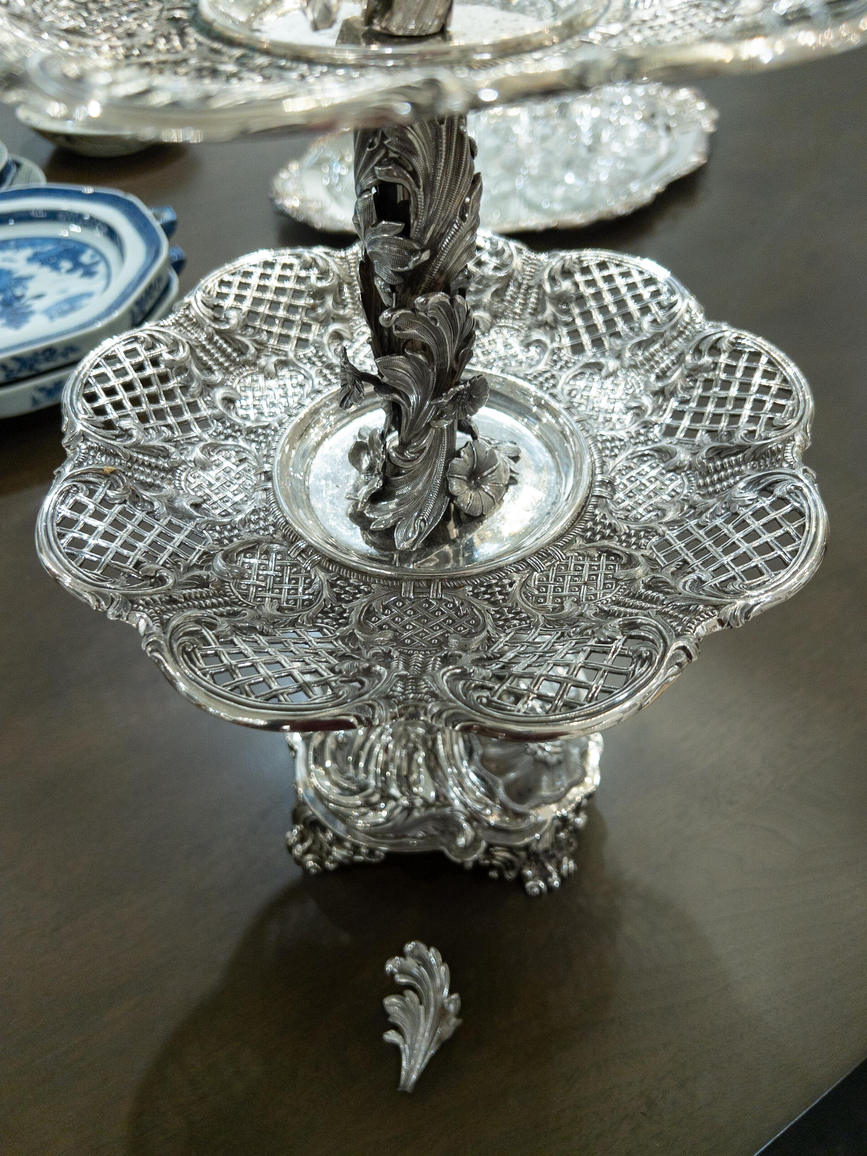 19th Century Swedish Two Tier Sterling Silver Dessert Stand 4