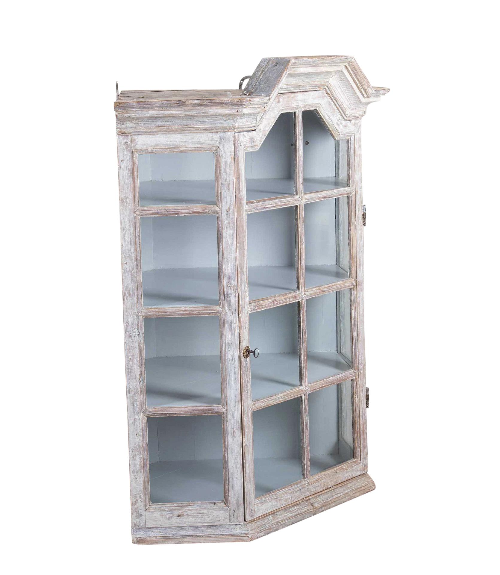 Wood 19th Century Swedish Wall Hanging Corner Cabinet For Sale