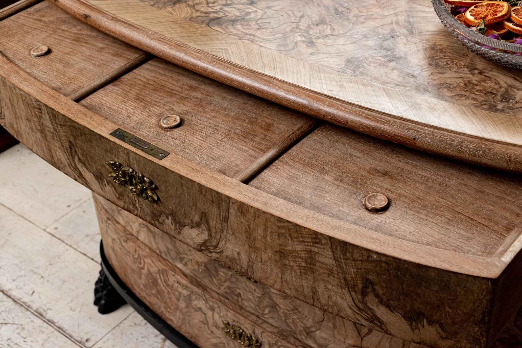 Wood 19th Century Swedish Walnut Commode Chest of Drawers Ebonised Lions Paw Feet