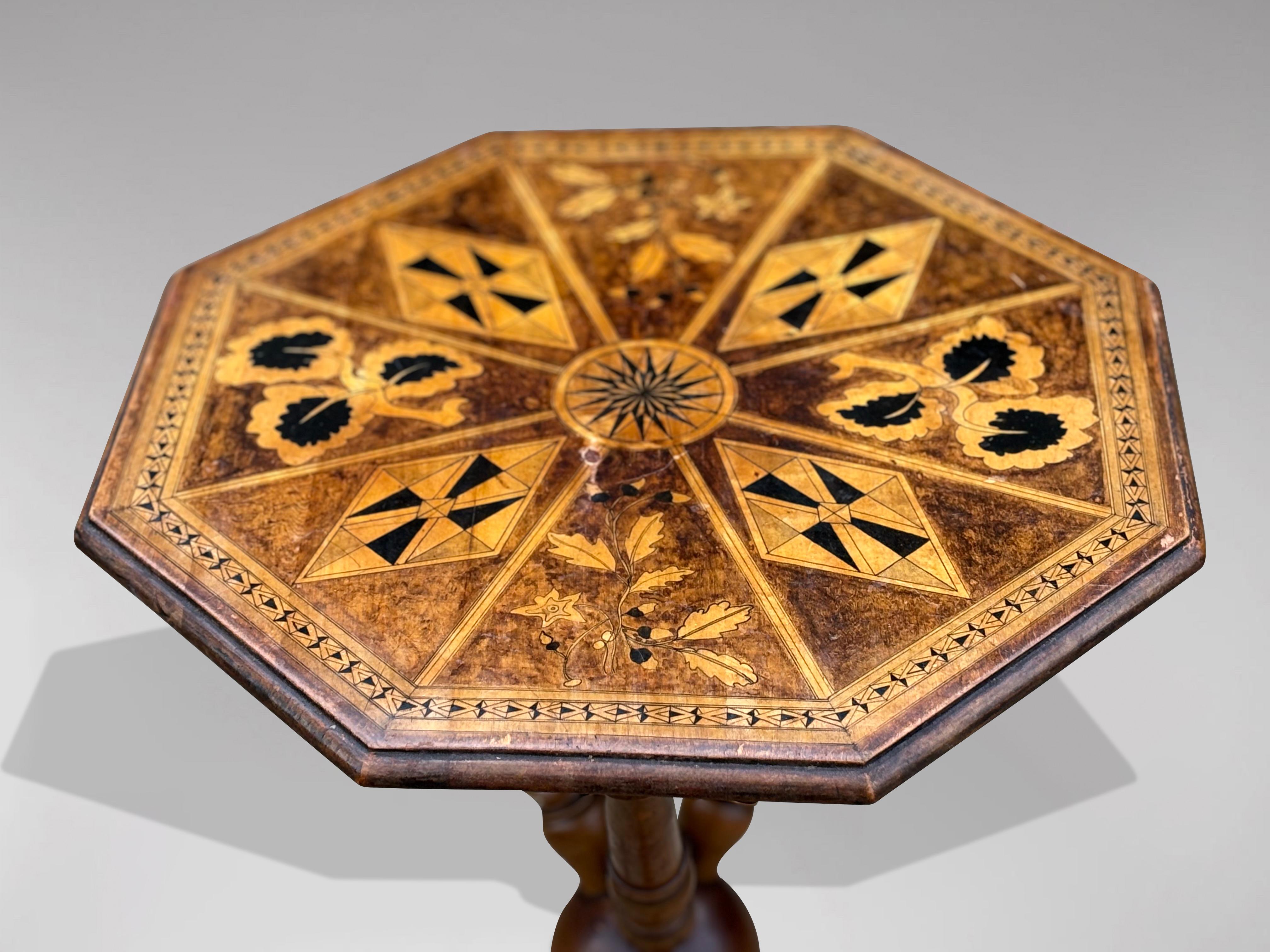 Hand-Crafted 19th Century Swedish Walnut Marquetry Bobbin Tripod Side Table