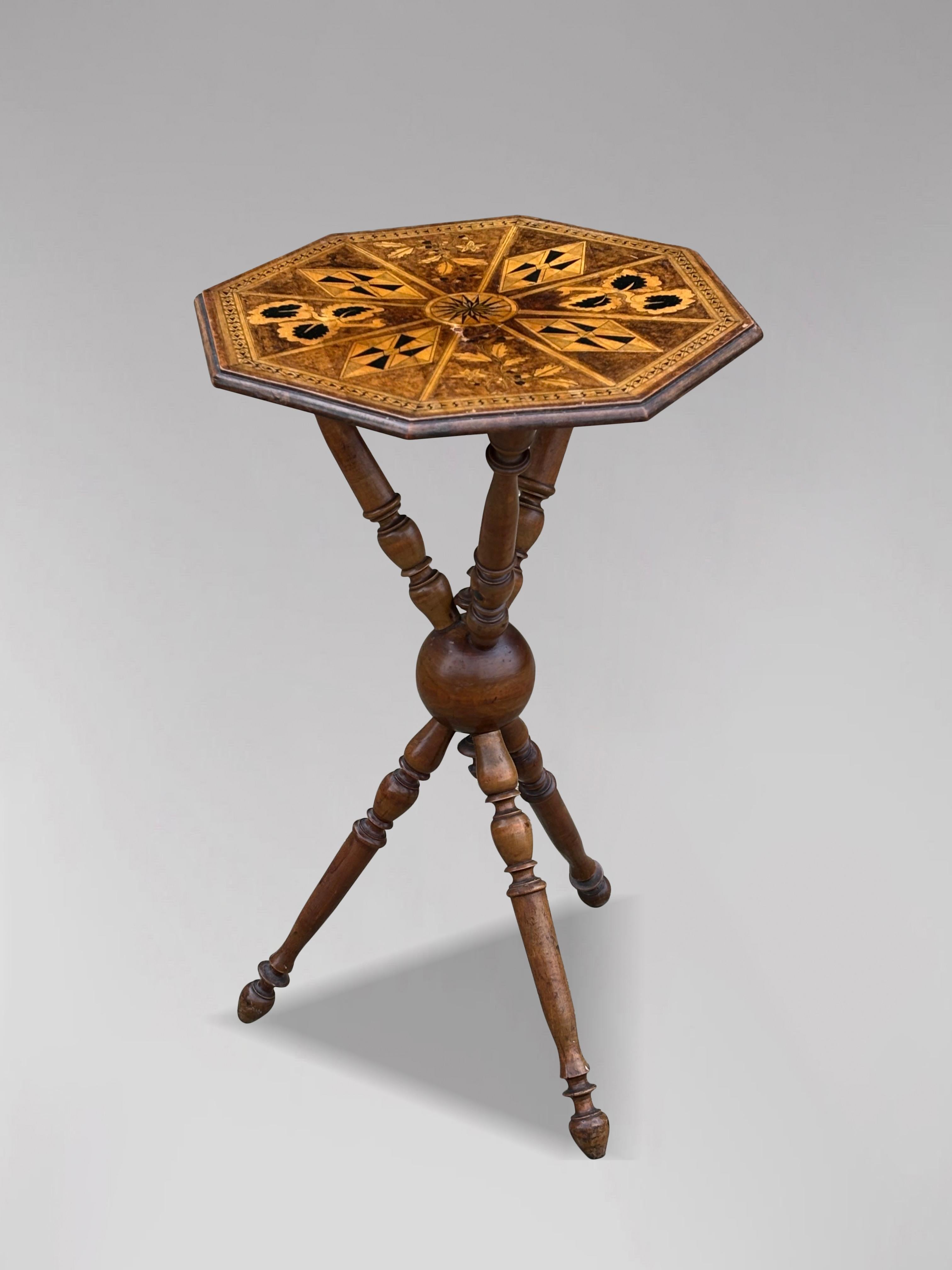 19th Century Swedish Walnut Marquetry Bobbin Tripod Side Table 2