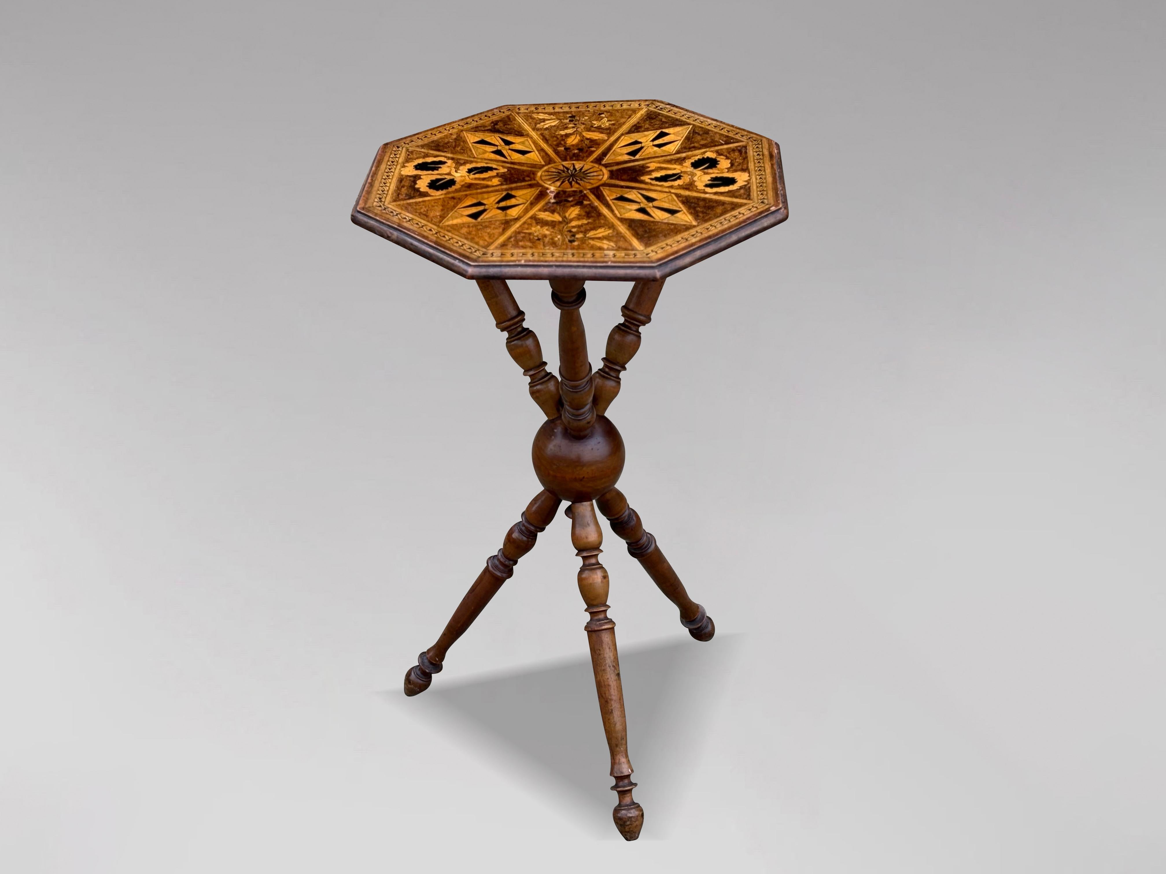 19th Century Swedish Walnut Marquetry Bobbin Tripod Side Table 4