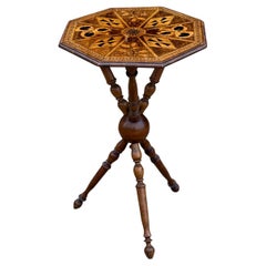 19th Century Swedish Walnut Marquetry Bobbin Tripod Side Table