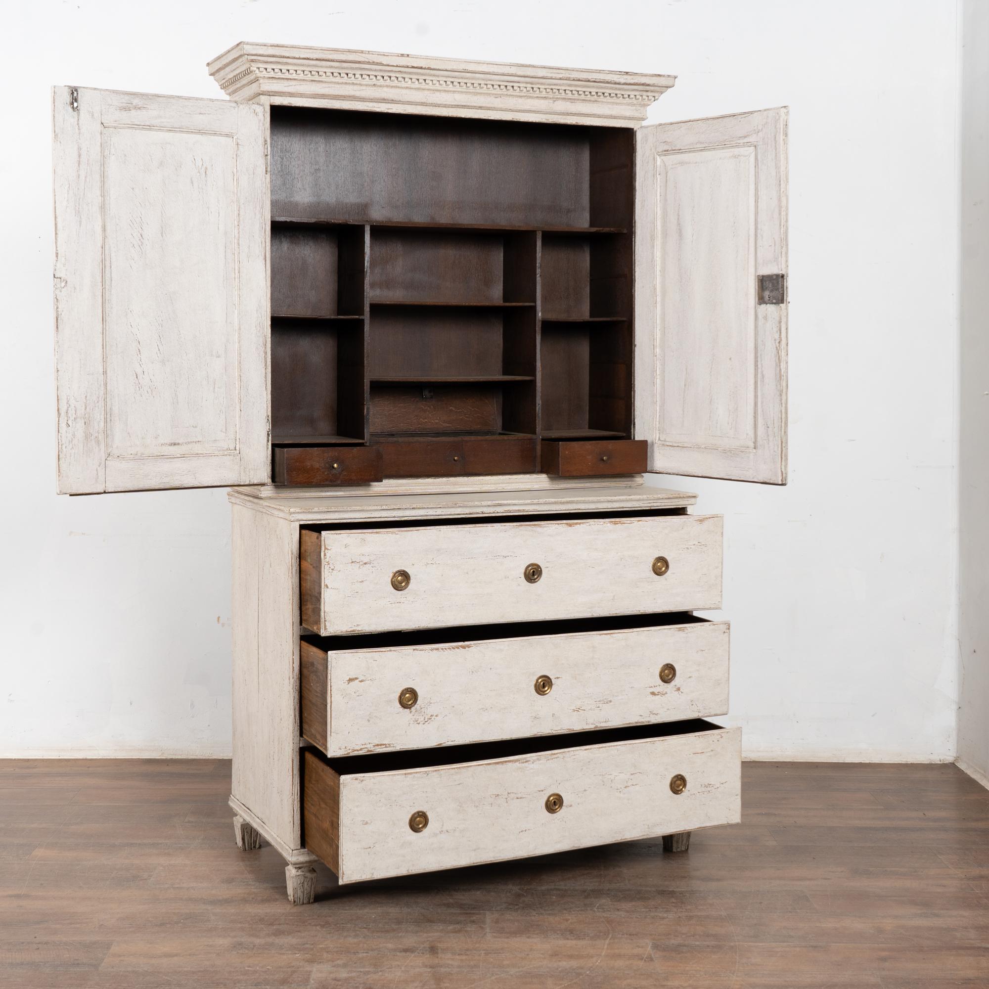 Gustavian 19th Century Swedish White Cabinet Cupboard with Drawers For Sale