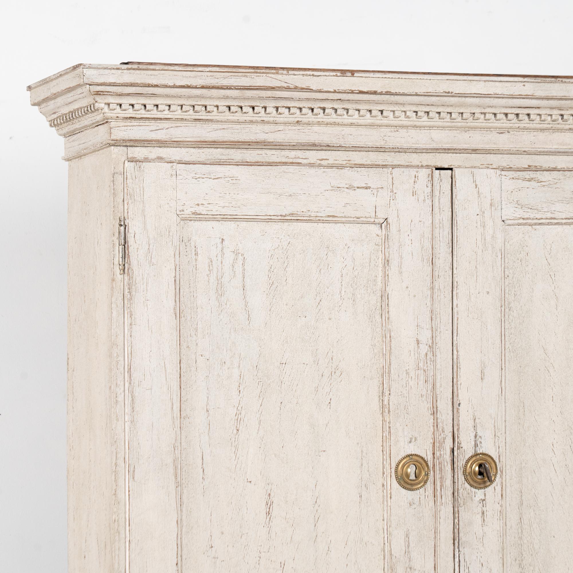 Oak 19th Century Swedish White Cabinet Cupboard with Drawers For Sale