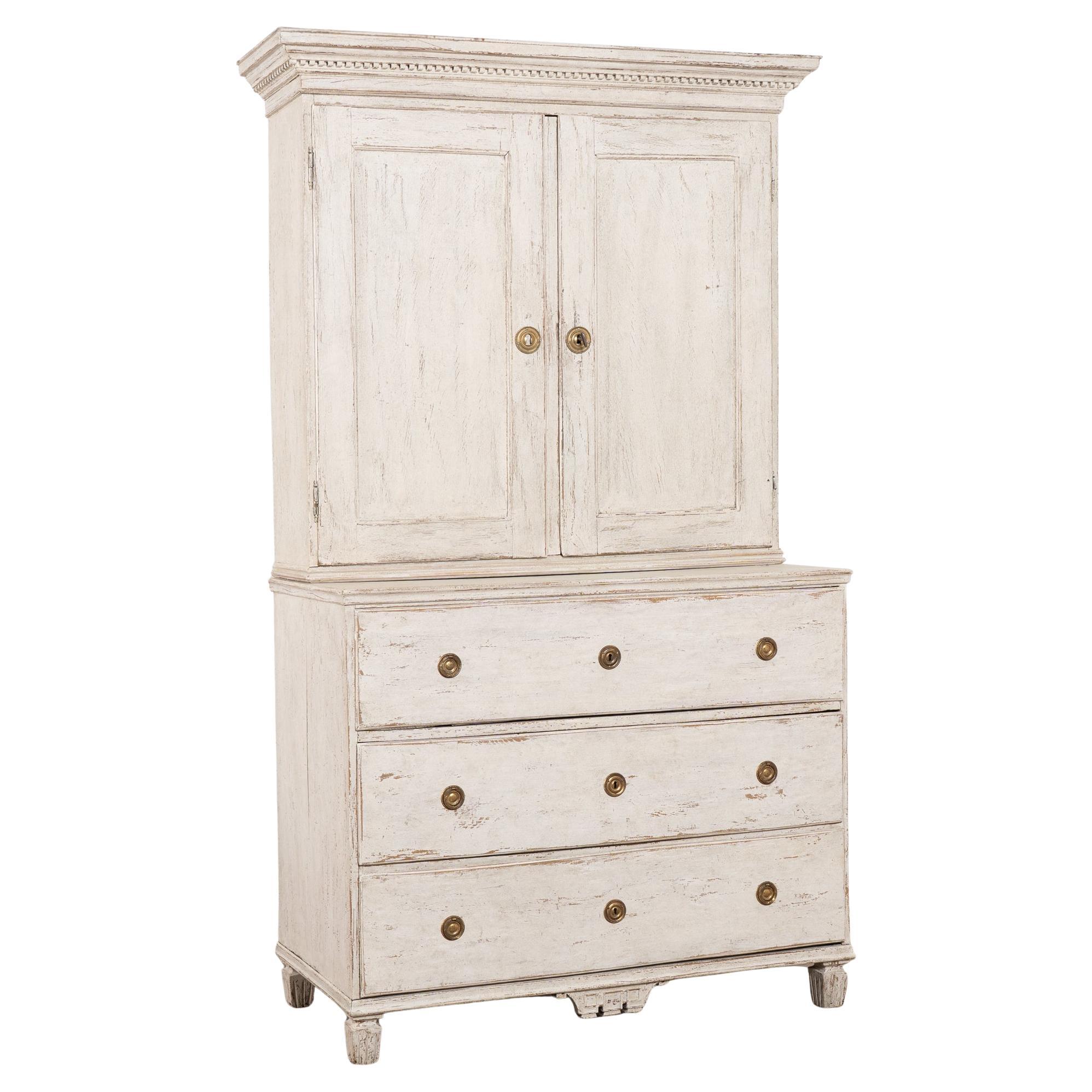 19th Century Swedish White Cabinet Cupboard with Drawers For Sale