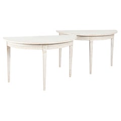 19th Century Swedish White Demi Lune Console Tables