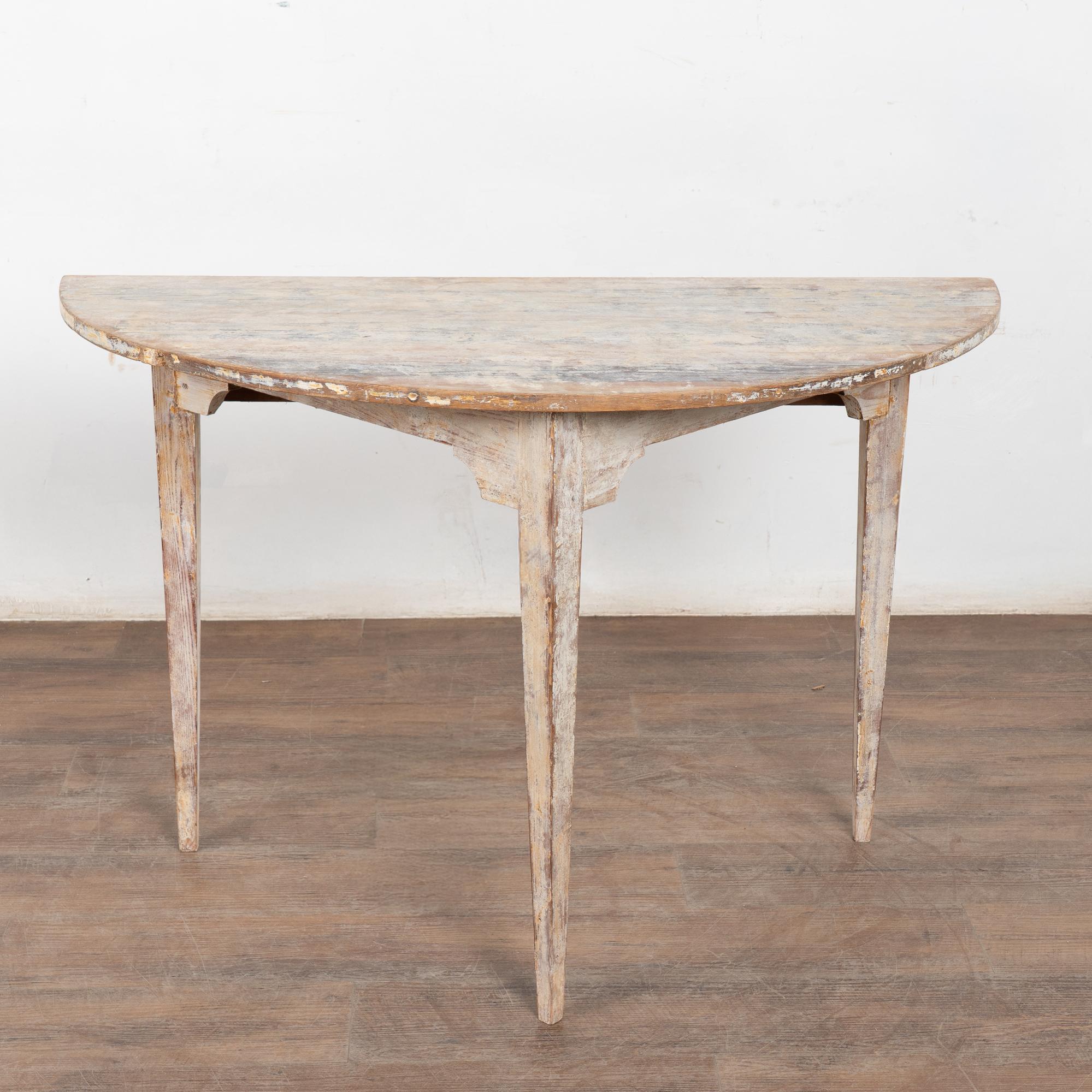 Country 19th Century Swedish White Demi Lune Side Table Console For Sale