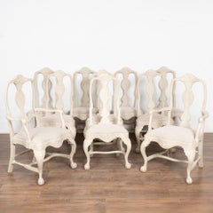 19th Century Swedish White Gustavian Dining Chairs, Set of 10