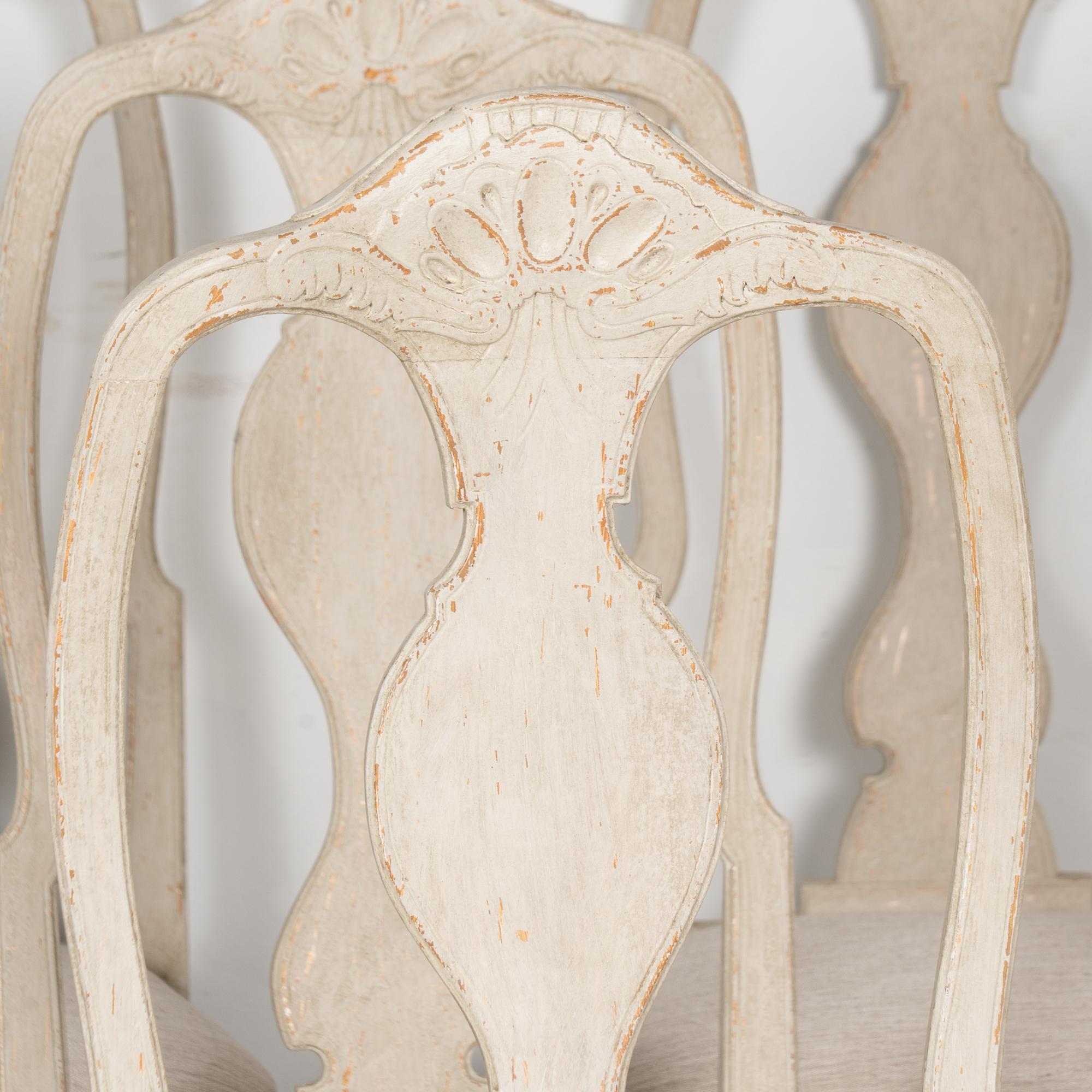 19th Century Swedish White Gustavian Dining Chairs, Set of 10 (19. Jahrhundert) im Angebot