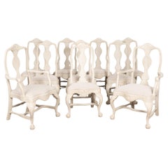 Antique 19th Century Swedish White Gustavian Dining Chairs, Set of 10