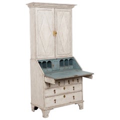 19th Century Swedish White Gustavian Oak Secretary
