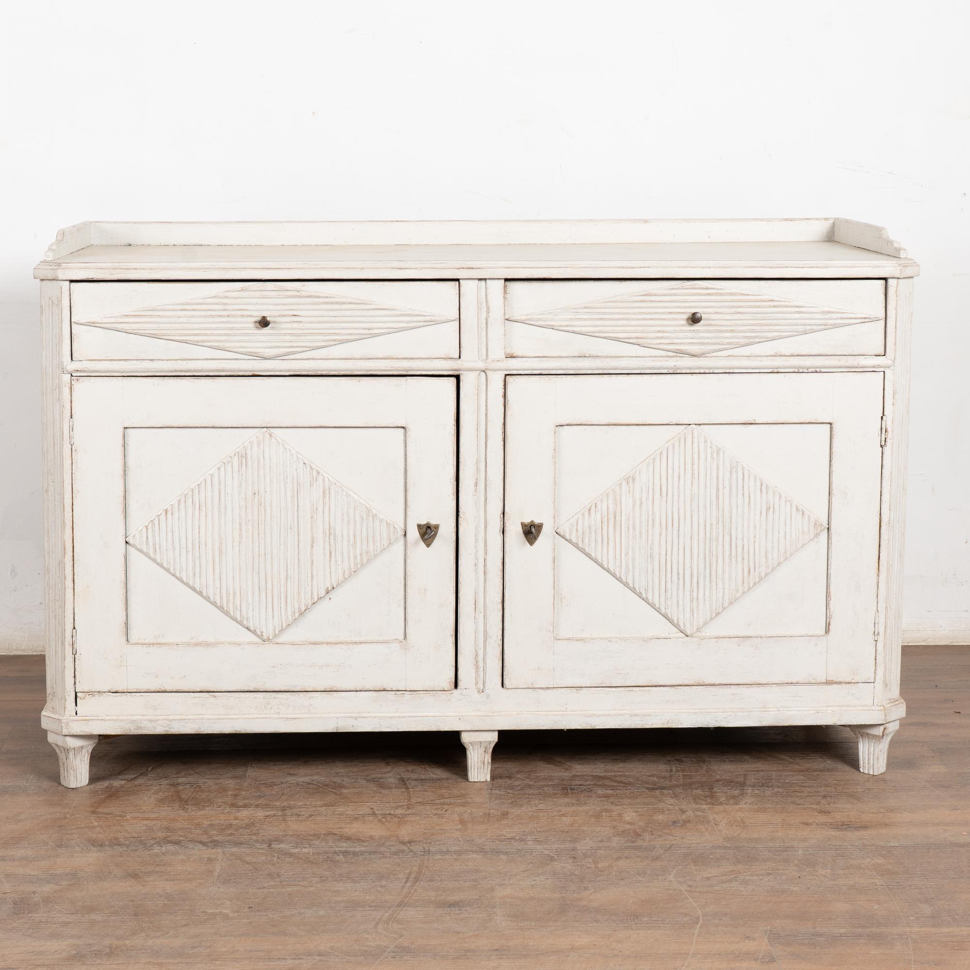 Brass 19th Century Swedish White Gustavian Sideboard Buffet For Sale