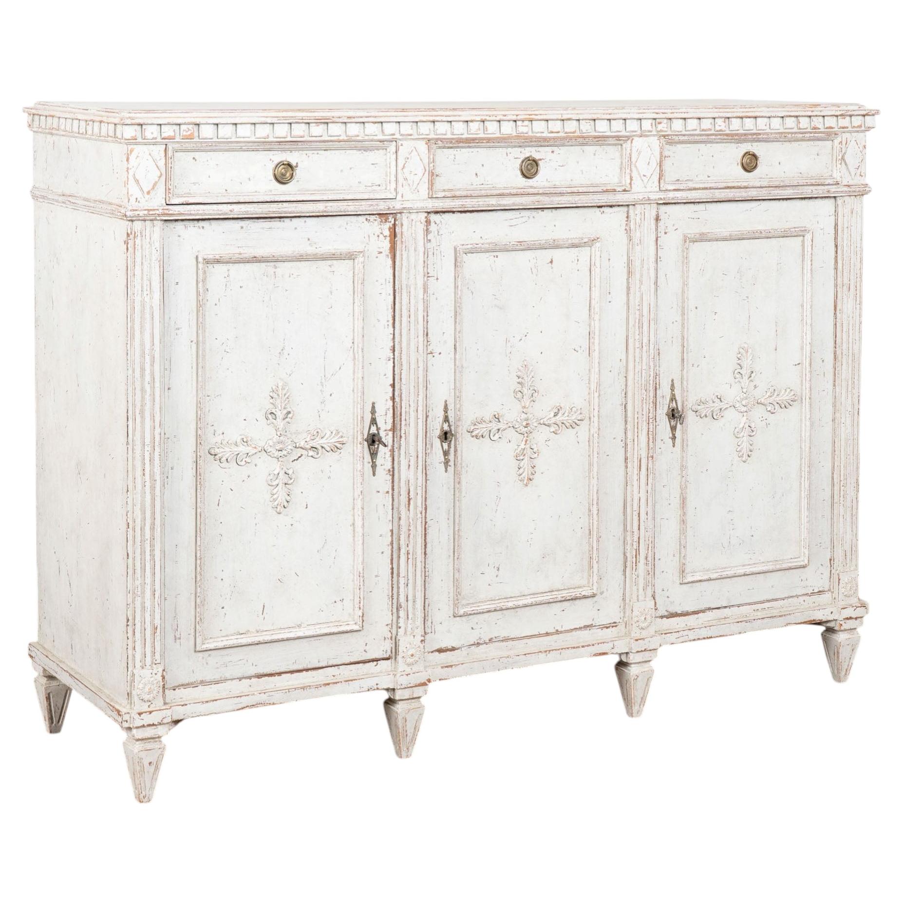19th Century Swedish White Painted Gustavian Tall Sideboard