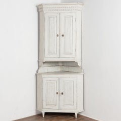 19th Century Swedish White Painted Pine Corner Cabinet