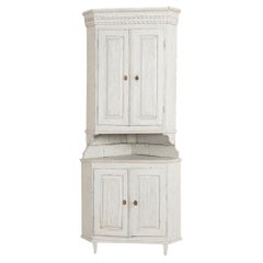 19th Century Swedish White Painted Pine Corner Cabinet