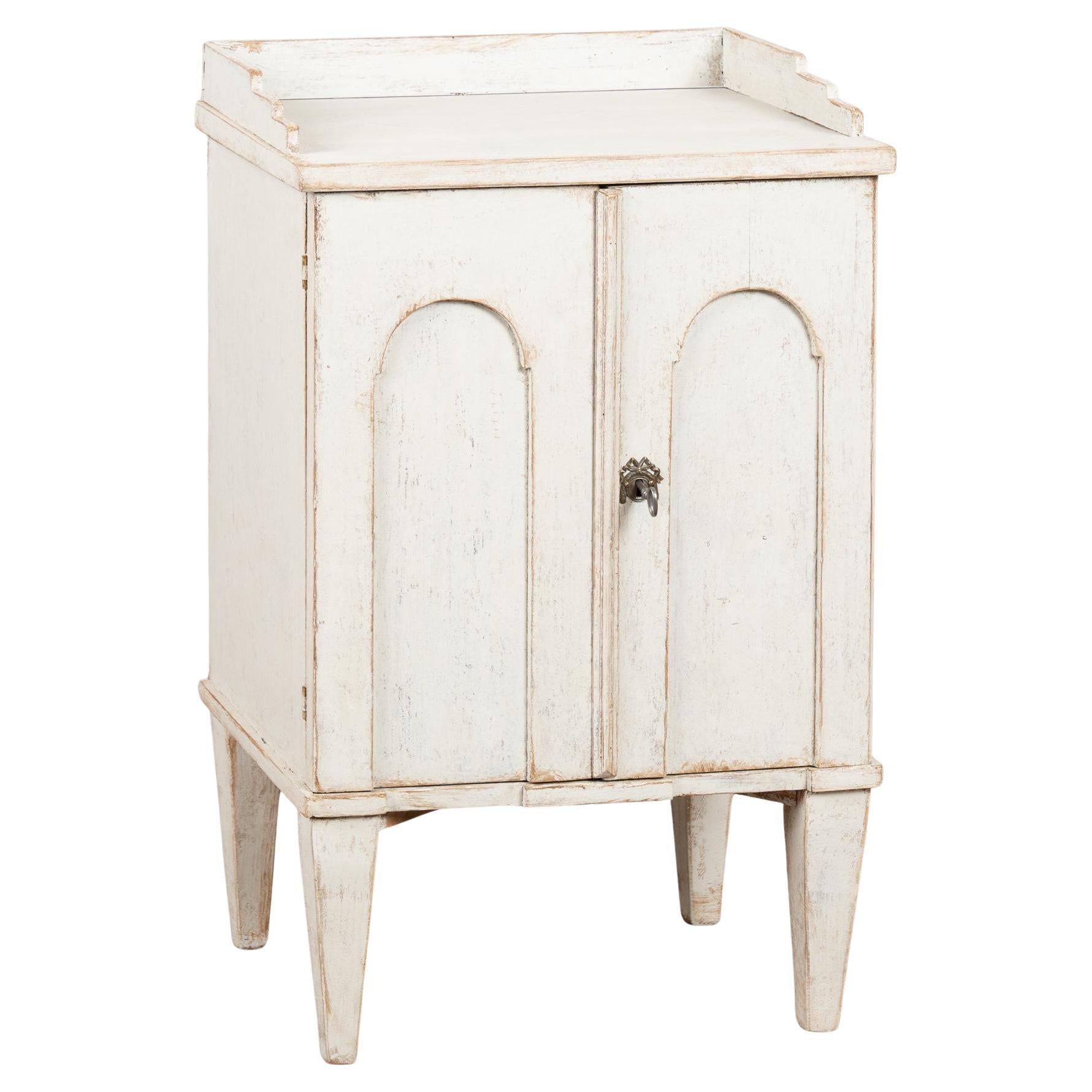 19th Century Swedish White Painted Pine Nightstand Small Narrow Cabinet
