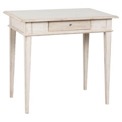 19th Century Swedish White Painted Pine Side Table with Single Drawer