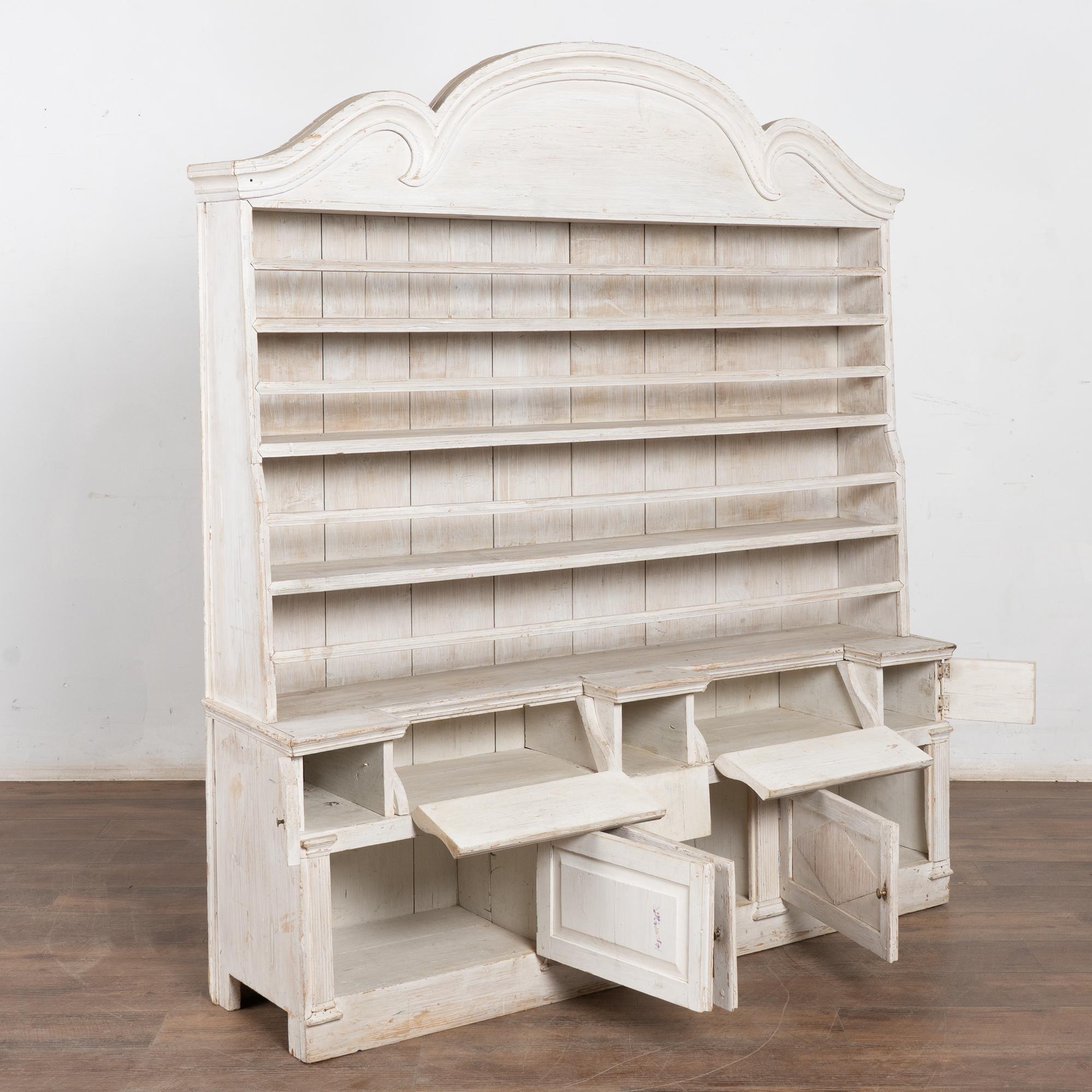 Country 19th Century Swedish White Pine Display Cabinet with Large Plate Rack For Sale