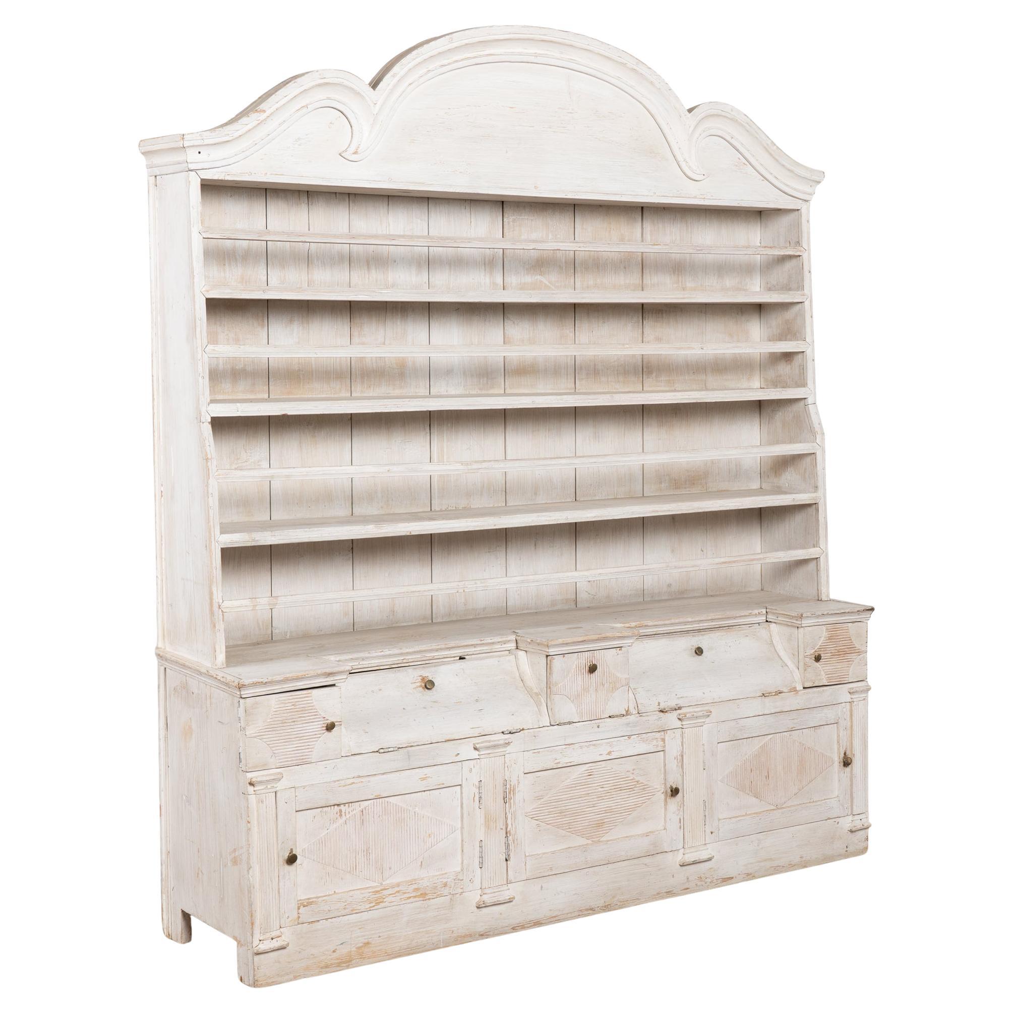 19th Century Swedish White Pine Display Cabinet with Large Plate Rack For Sale
