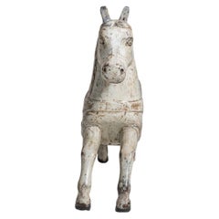 19th Century Swedish Wood Horse Sculpture, White Finish, Antique Decor
