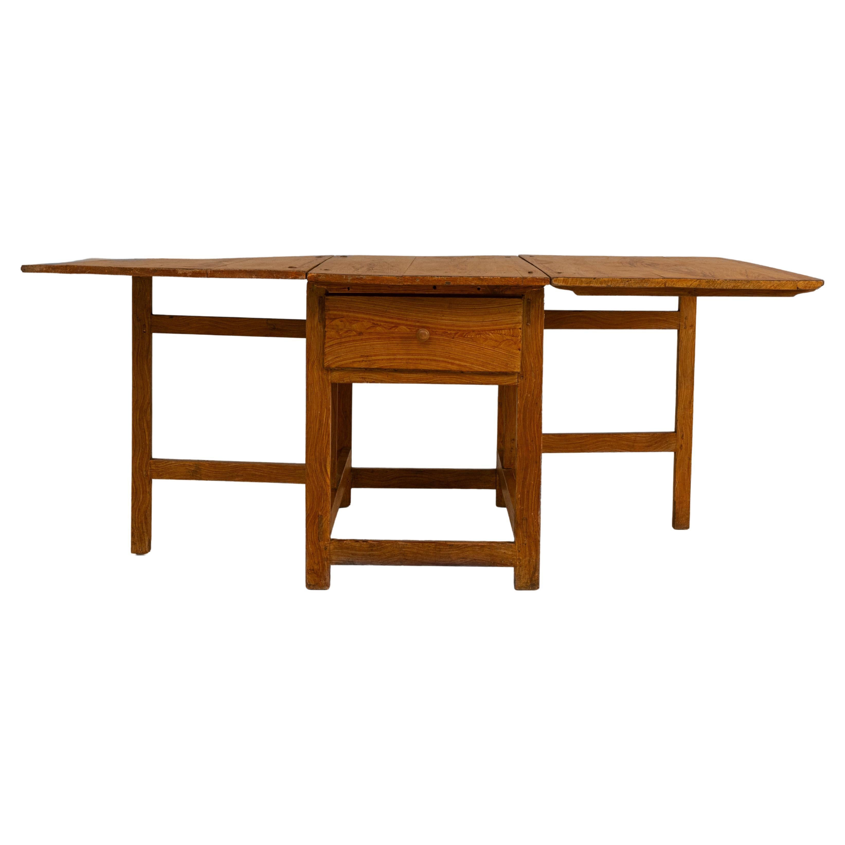 19th Century Swedish Wooden Drop Leaf Table In Original Patina For Sale