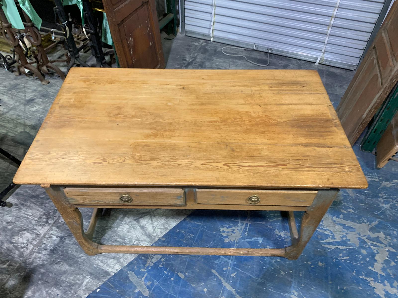 19th Century Swedish Scrubbed Pine Work Table with Old Blue Paint, Five Drawers For Sale 6