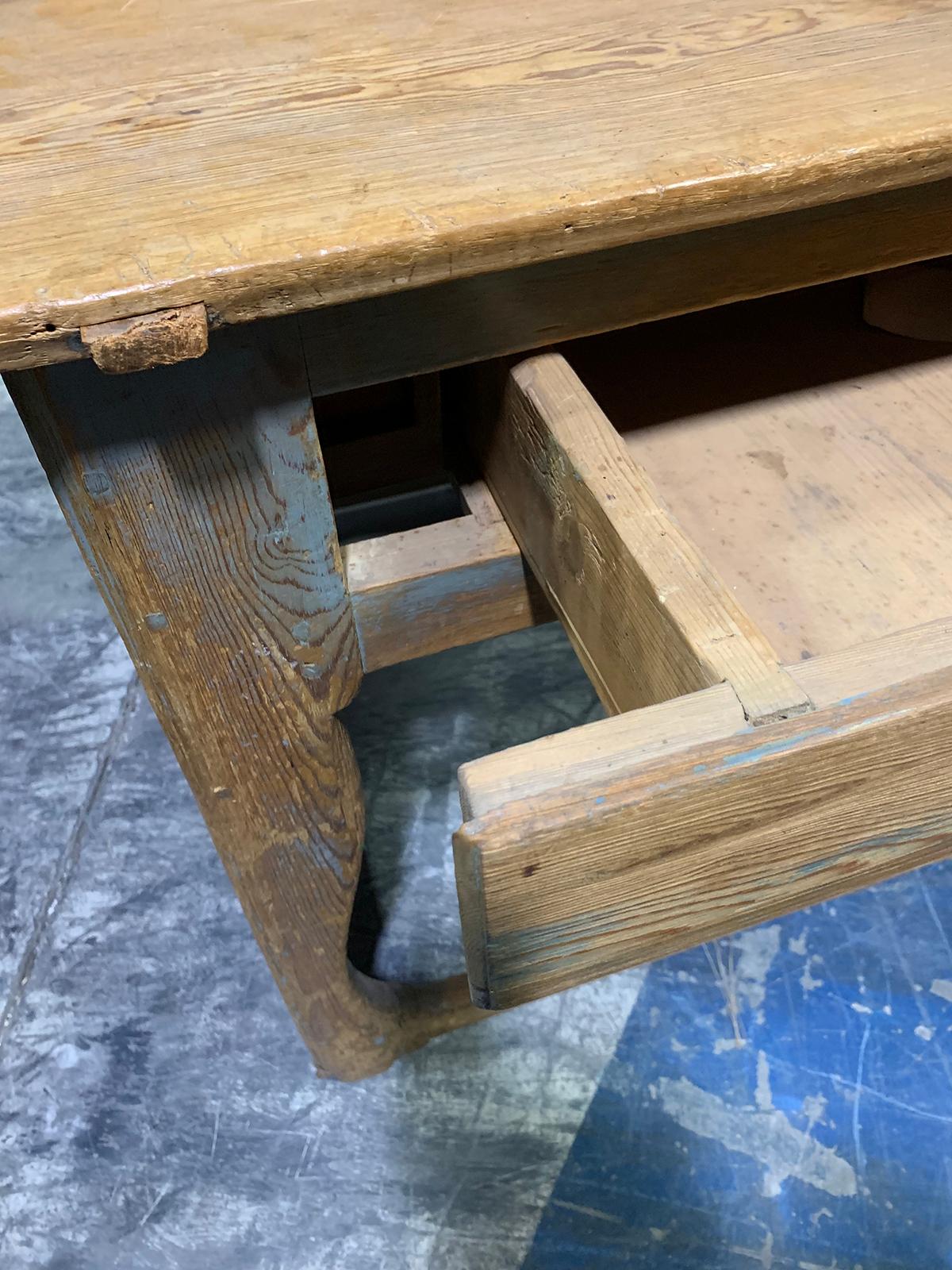 19th Century Swedish Scrubbed Pine Work Table with Old Blue Paint, Five Drawers For Sale 14