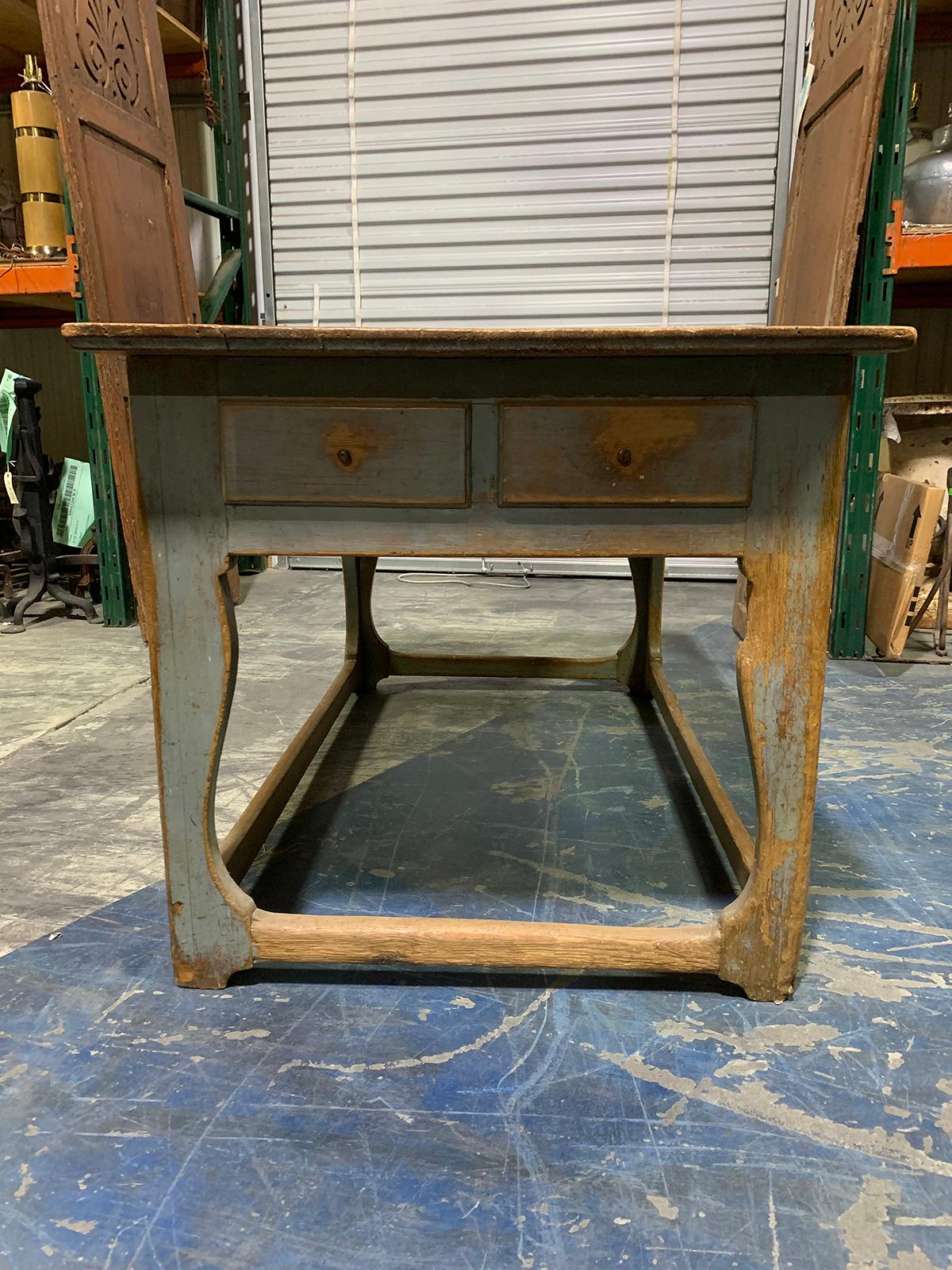 19th Century Swedish Scrubbed Pine Work Table with Old Blue Paint, Five Drawers For Sale 5