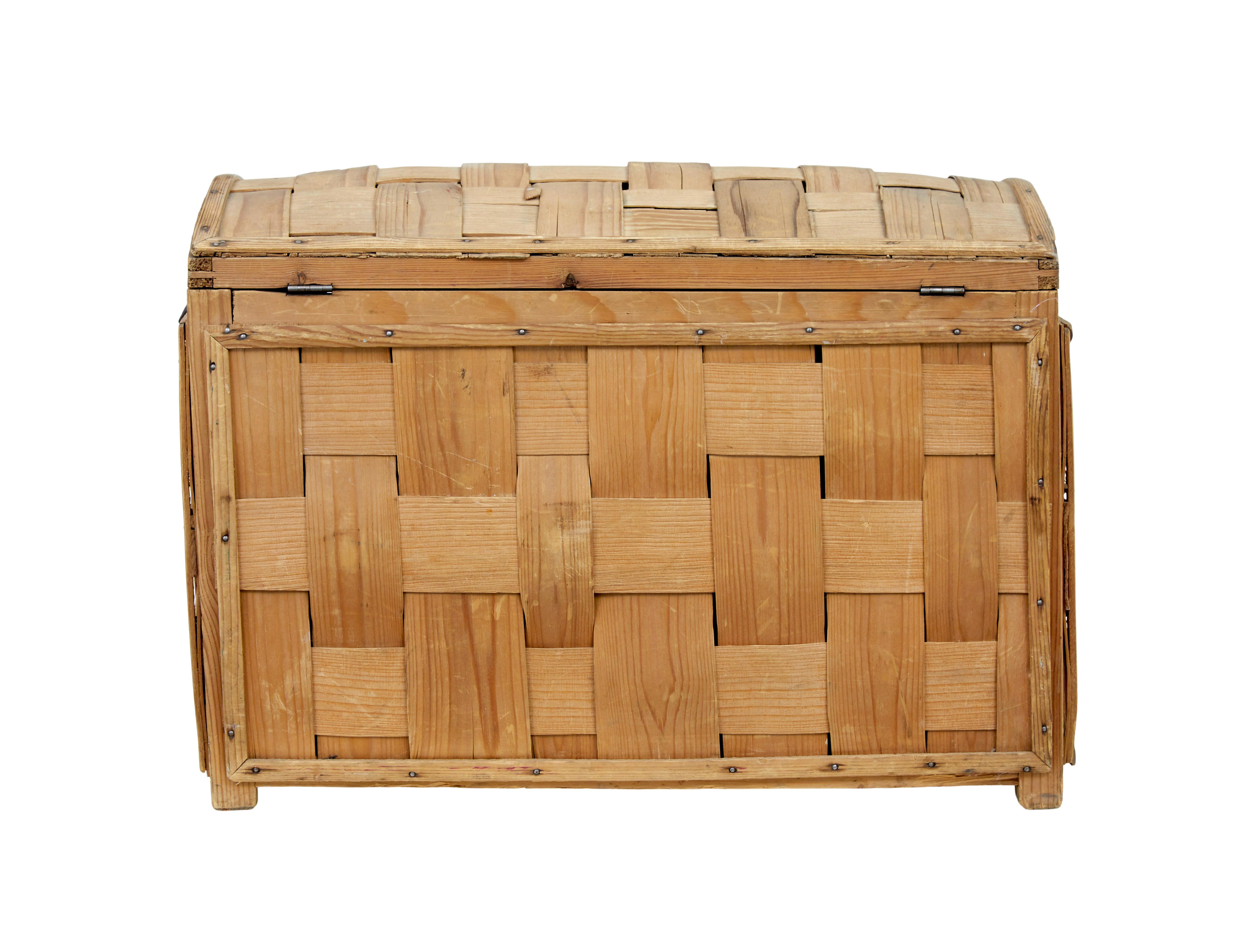 19th Century 19th century Swedish woven pine dome top trunk For Sale