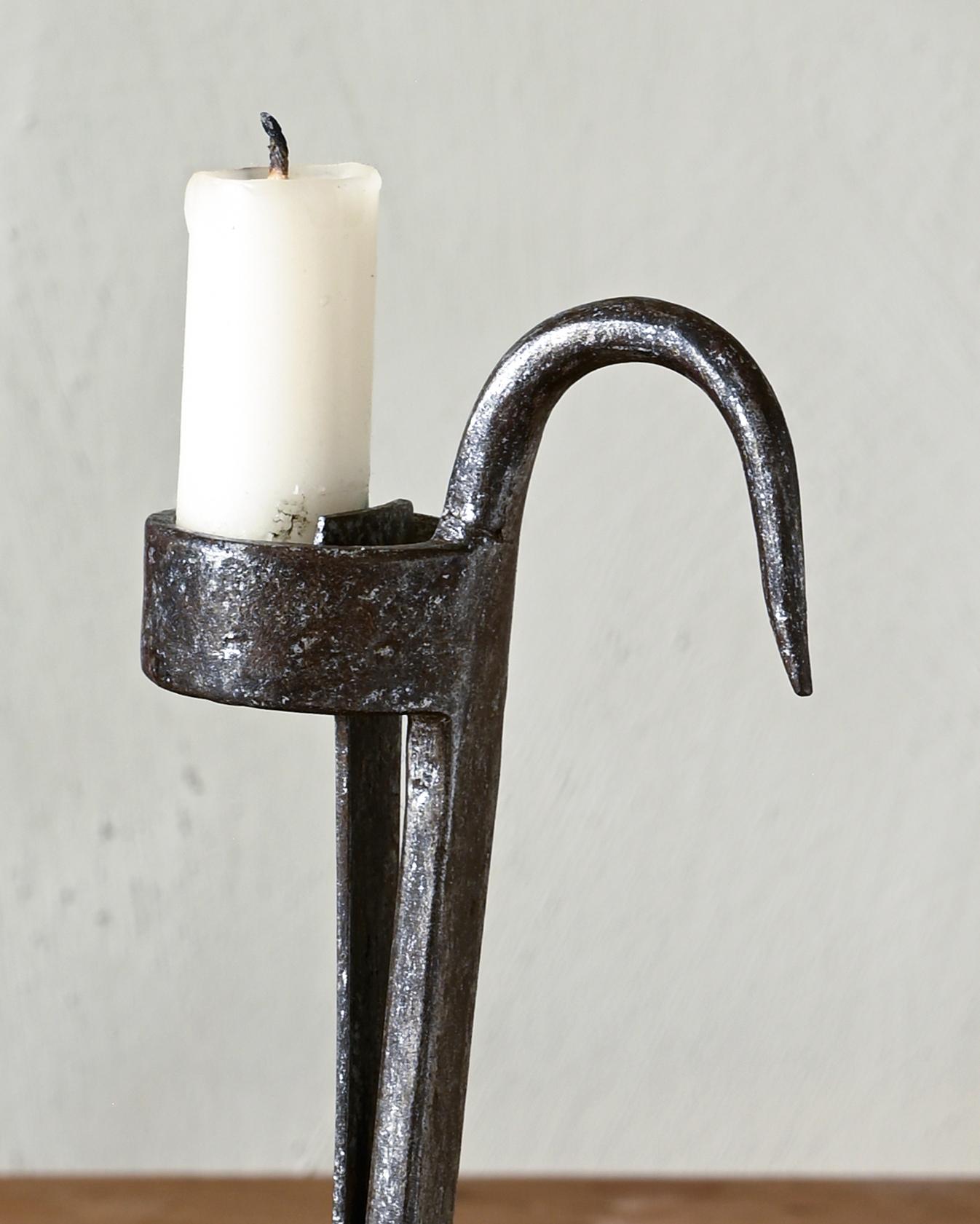 Hand-Crafted 19th Century Swedish Wrought Iron Candlestick For Sale