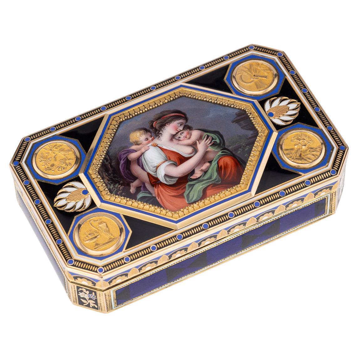 19th Century Swiss 18K Gold & Enamel Snuff Box, Guidon, Gide & Blondet, c.1800