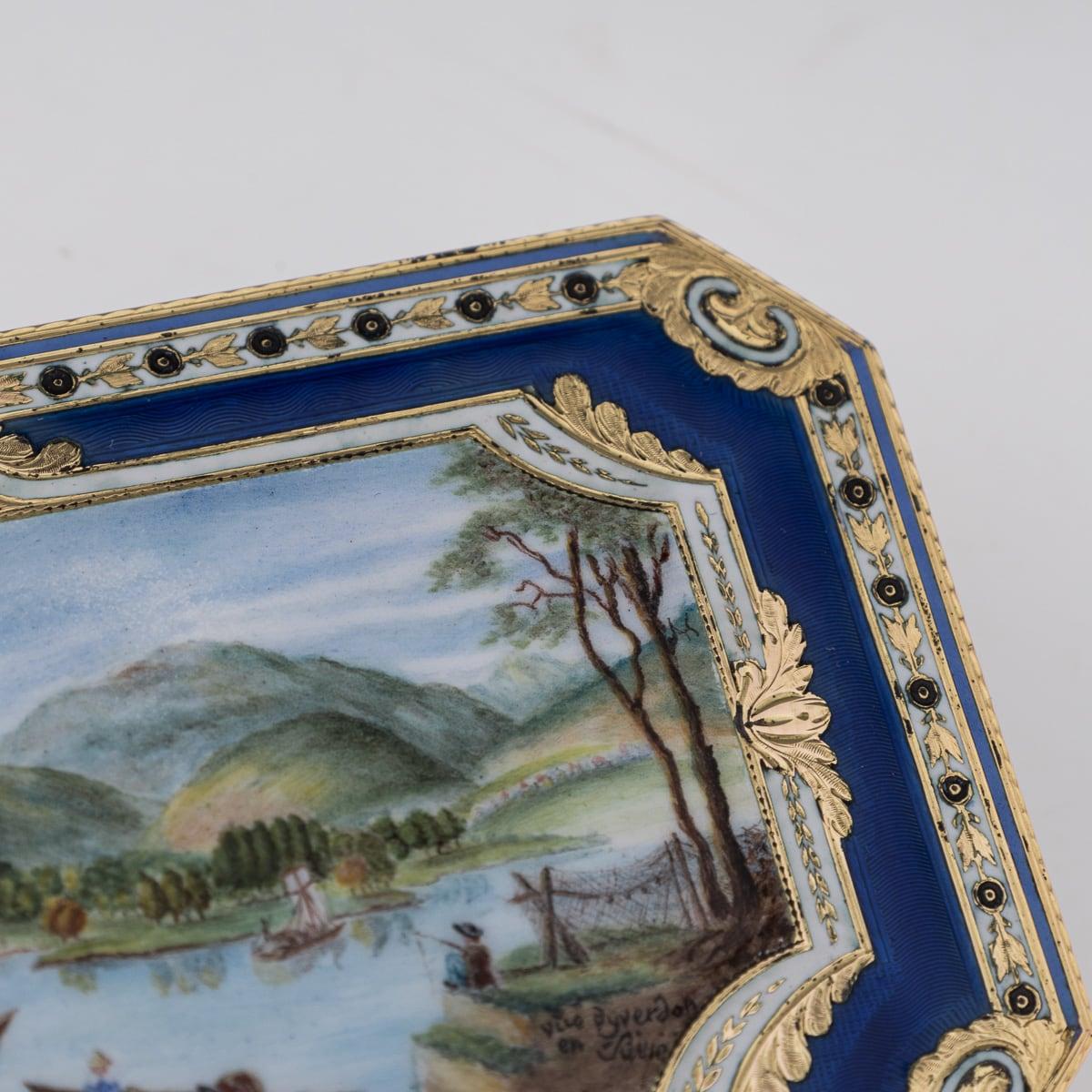 19th Century Swiss 18K Gold & Enamel Snuff Box, Guidon, Remond, Gide c.1800 10
