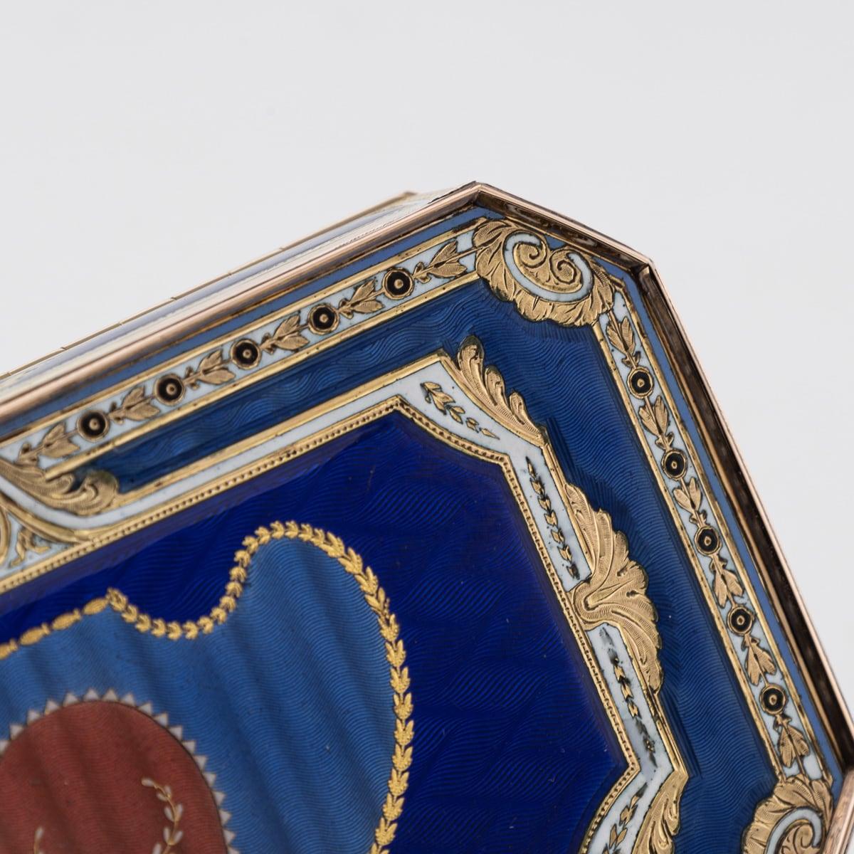 19th Century Swiss 18K Gold & Enamel Snuff Box, Guidon, Remond, Gide c.1800 14