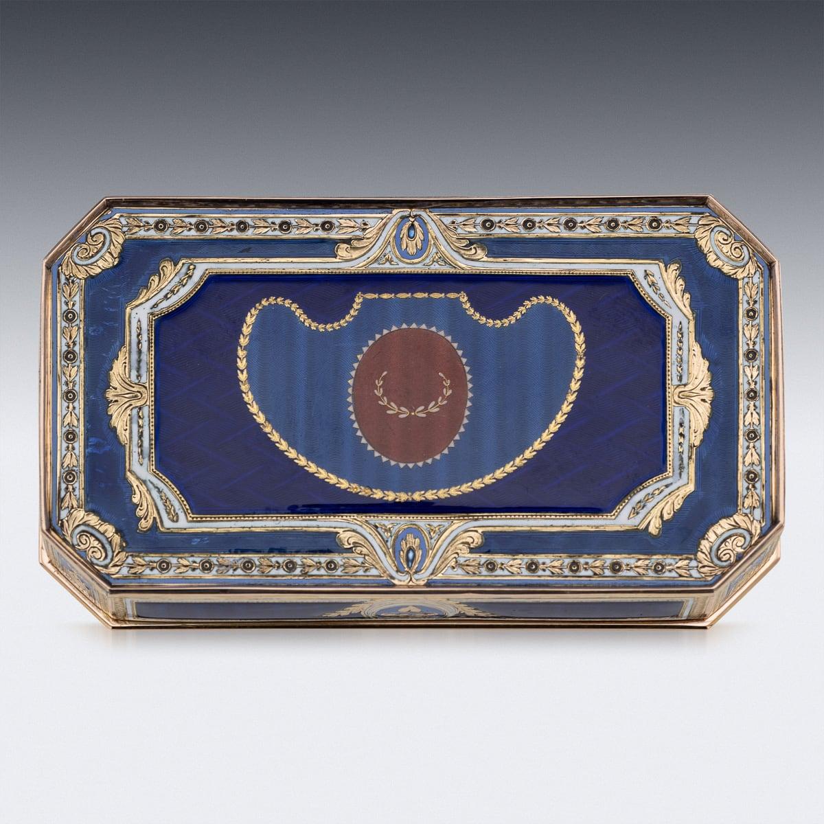 19th Century Swiss 18K Gold & Enamel Snuff Box, Guidon, Remond, Gide c.1800 In Good Condition In Royal Tunbridge Wells, Kent