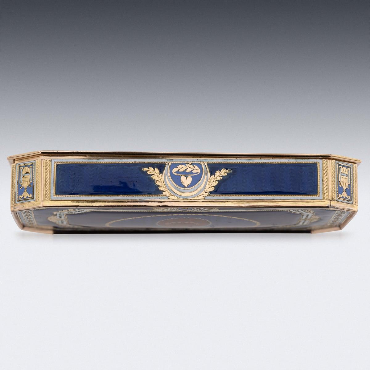 19th Century Swiss 18K Gold & Enamel Snuff Box, Guidon, Remond, Gide c.1800 1