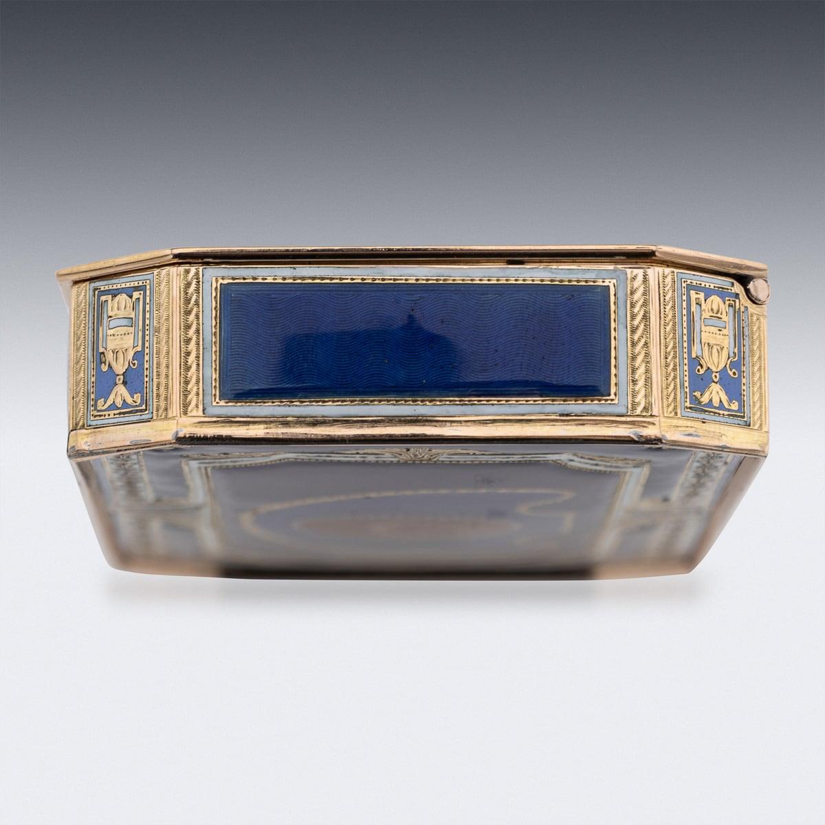 19th Century Swiss 18K Gold & Enamel Snuff Box, Guidon, Remond, Gide c.1800 2