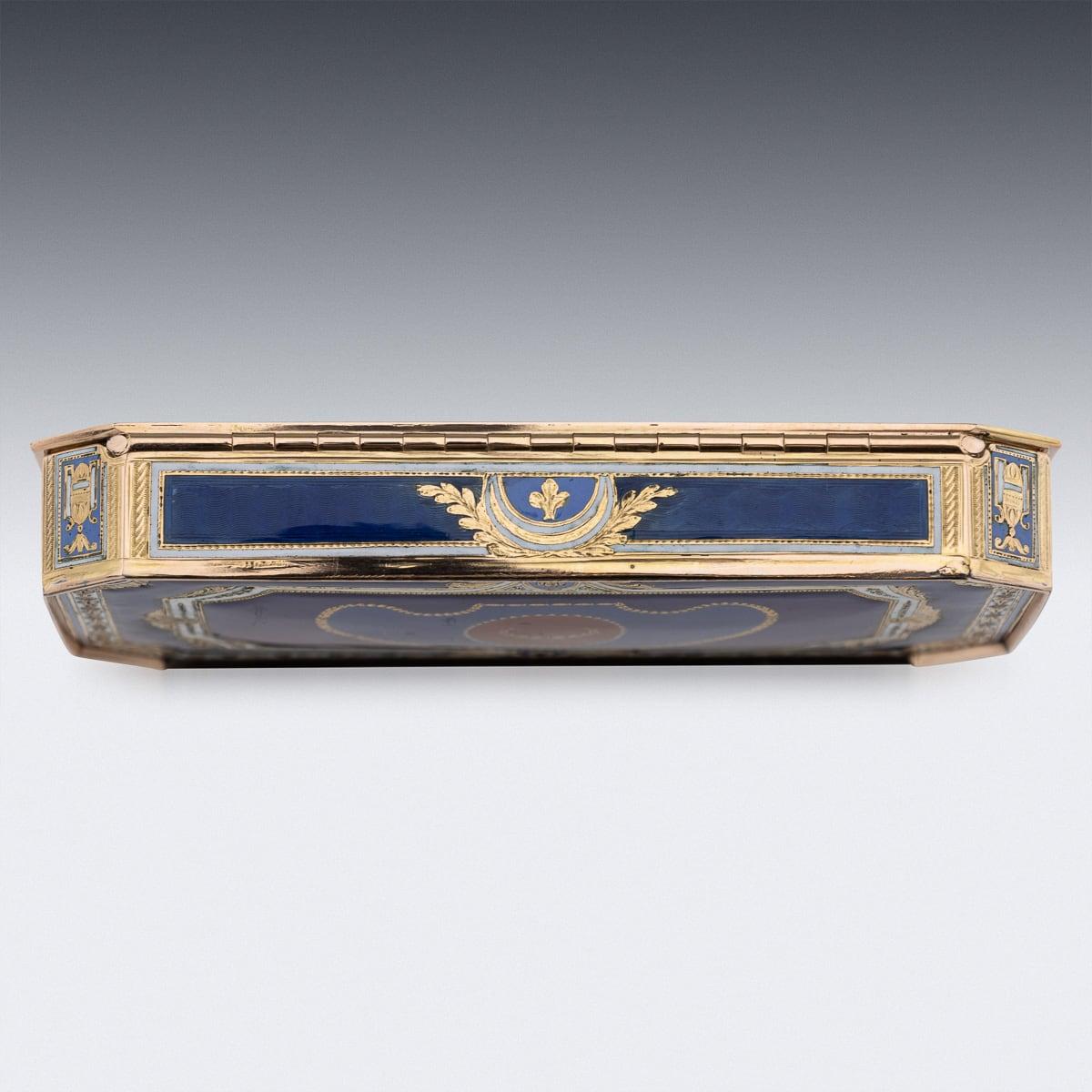 19th Century Swiss 18K Gold & Enamel Snuff Box, Guidon, Remond, Gide c.1800 3