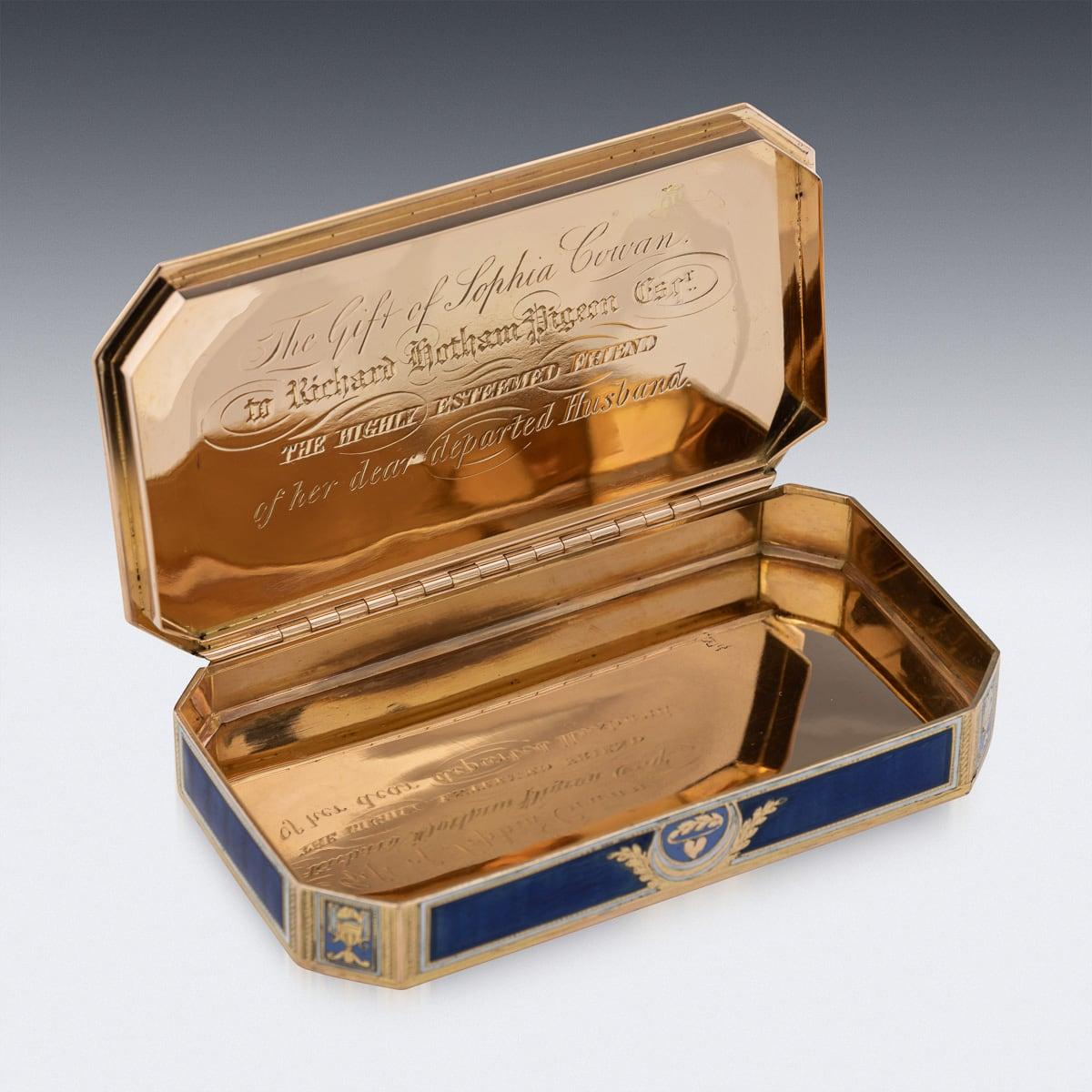 19th Century Swiss 18K Gold & Enamel Snuff Box, Guidon, Remond, Gide c.1800 4