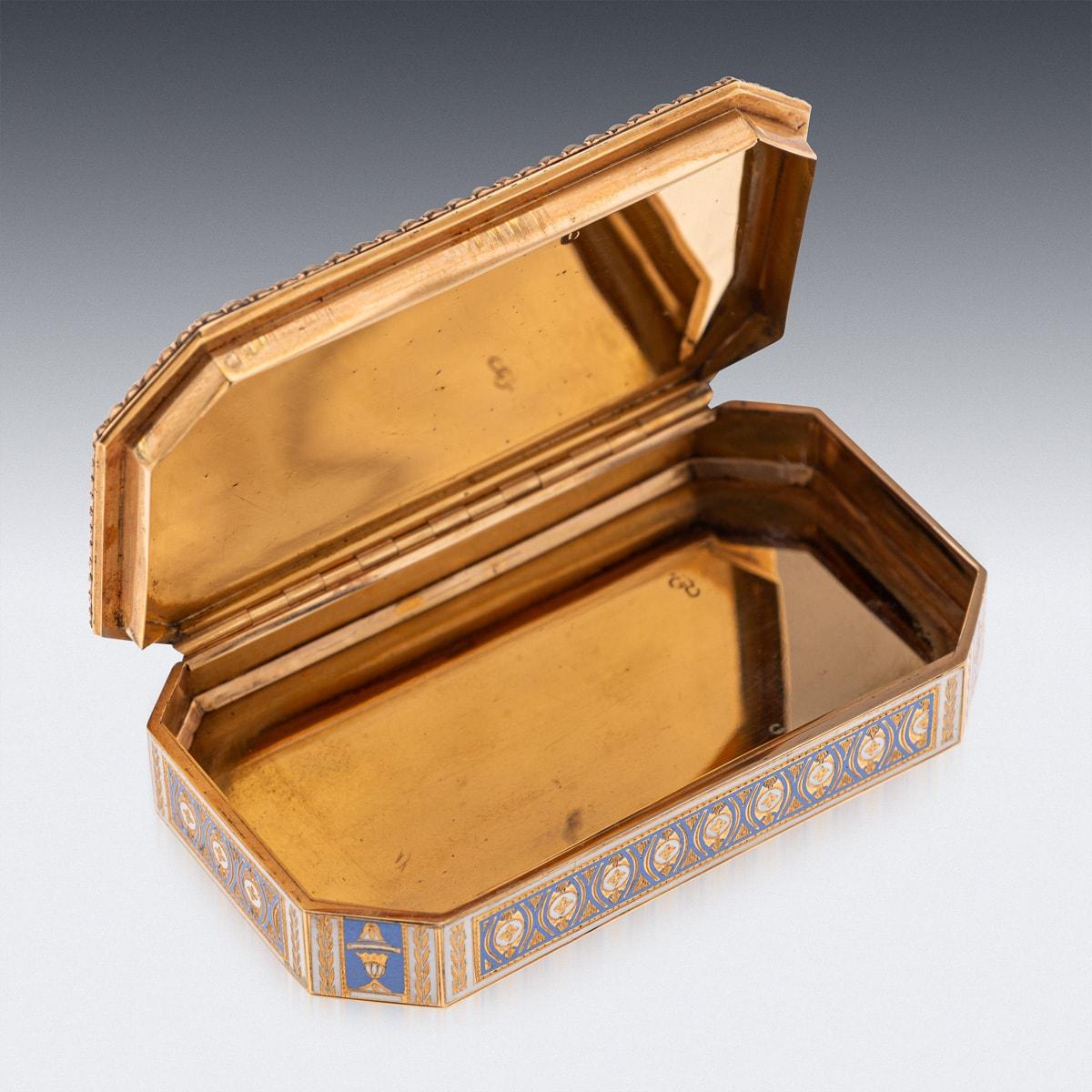 19th Century Swiss 18K Gold & Enamel Snuff Box, Guidon, Remond, Gide & Co c.1800 For Sale 5