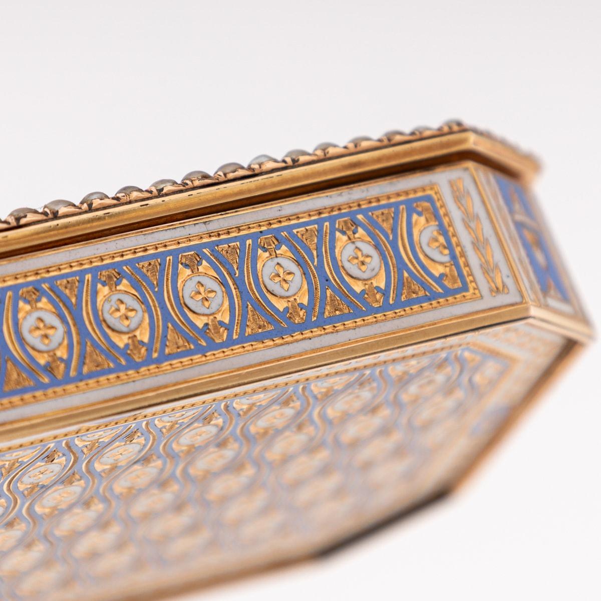 19th Century Swiss 18K Gold & Enamel Snuff Box, Guidon, Remond, Gide & Co c.1800 For Sale 12