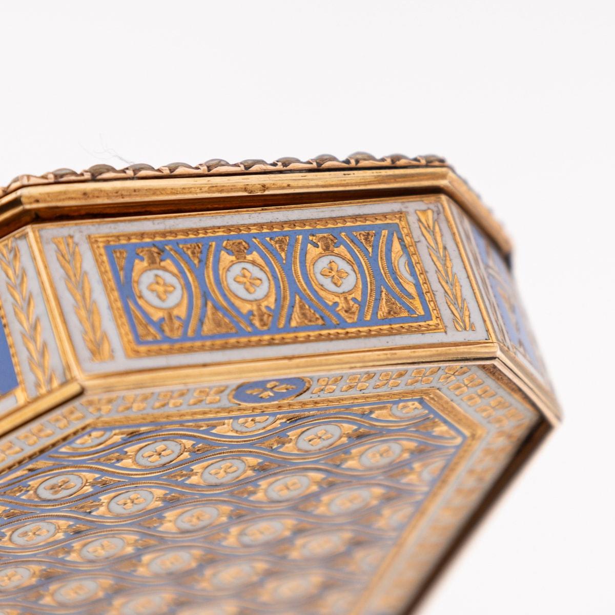 19th Century Swiss 18K Gold & Enamel Snuff Box, Guidon, Remond, Gide & Co c.1800 For Sale 14