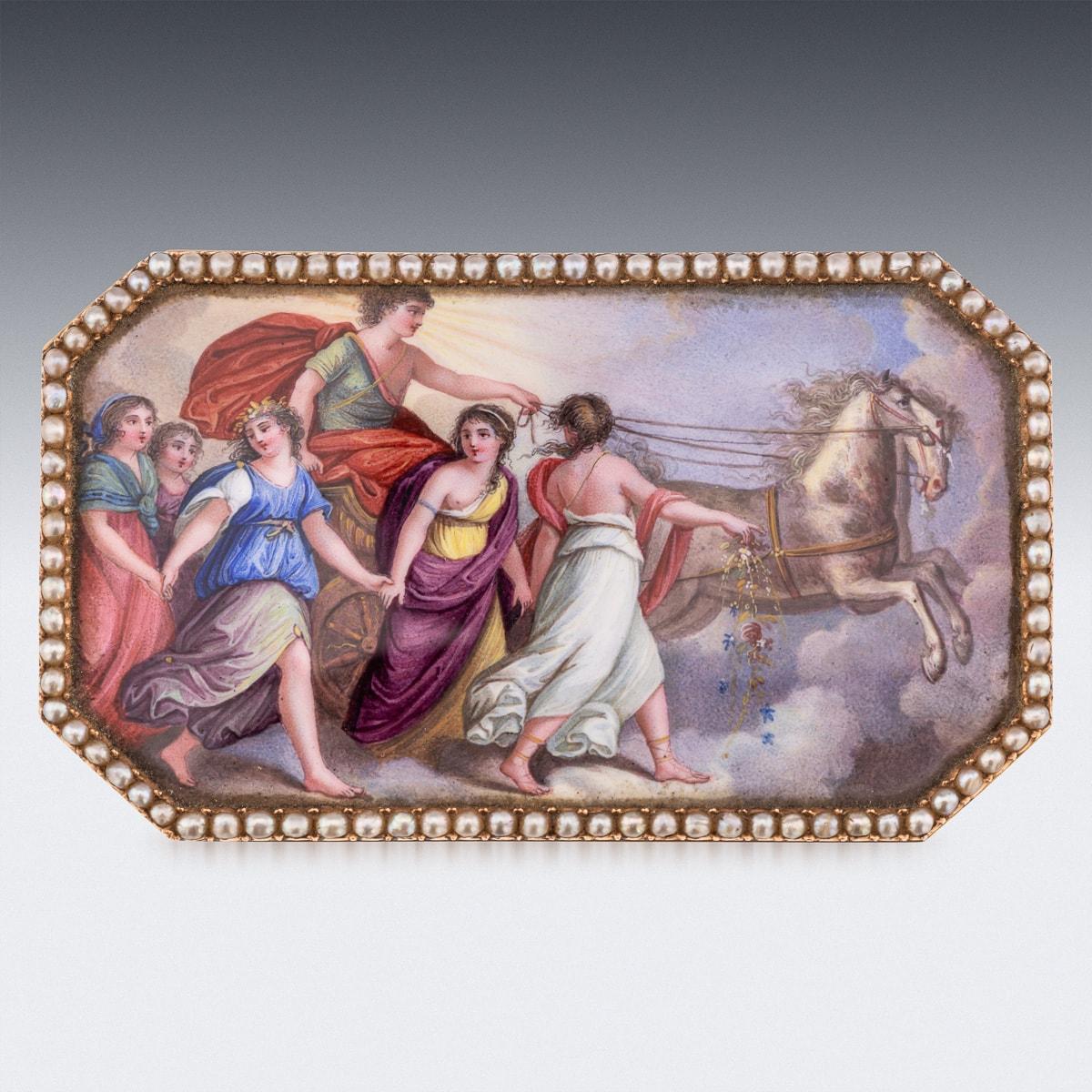 Suisse Tabatière suisse du 19ème siècle en or 18 carats et émail, Guidon, Remond, Gide & Co vers 1800 en vente