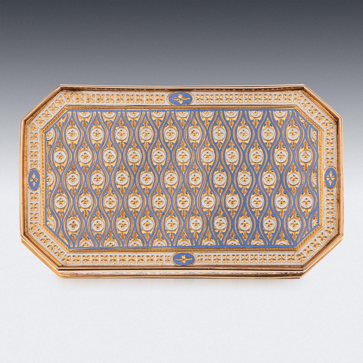 Or Tabatière suisse du 19ème siècle en or 18 carats et émail, Guidon, Remond, Gide & Co vers 1800 en vente
