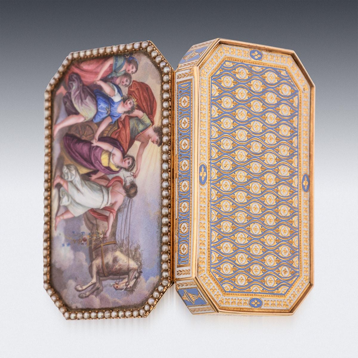 Tabatière suisse du 19ème siècle en or 18 carats et émail, Guidon, Remond, Gide & Co vers 1800 en vente 1