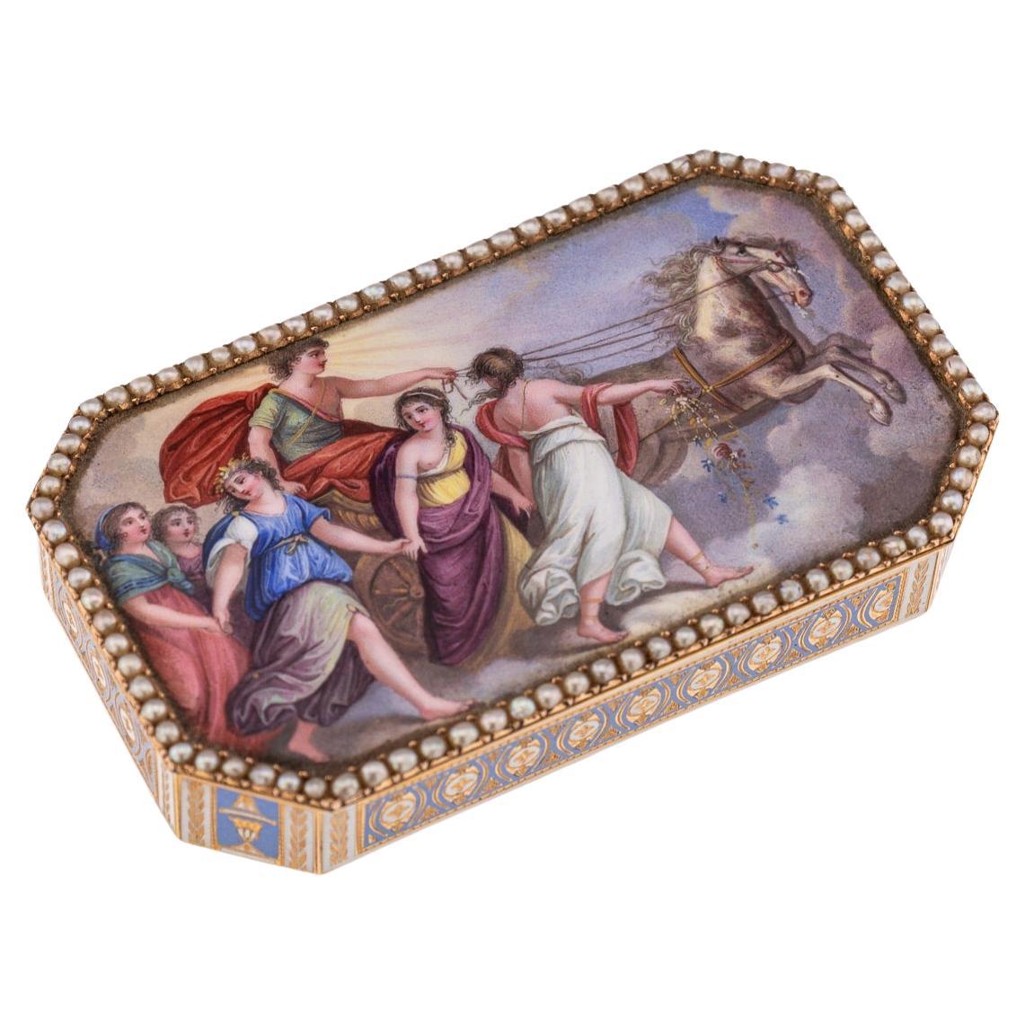 19th Century Swiss 18K Gold & Enamel Snuff Box, Guidon, Remond, Gide & Co c.1800 For Sale