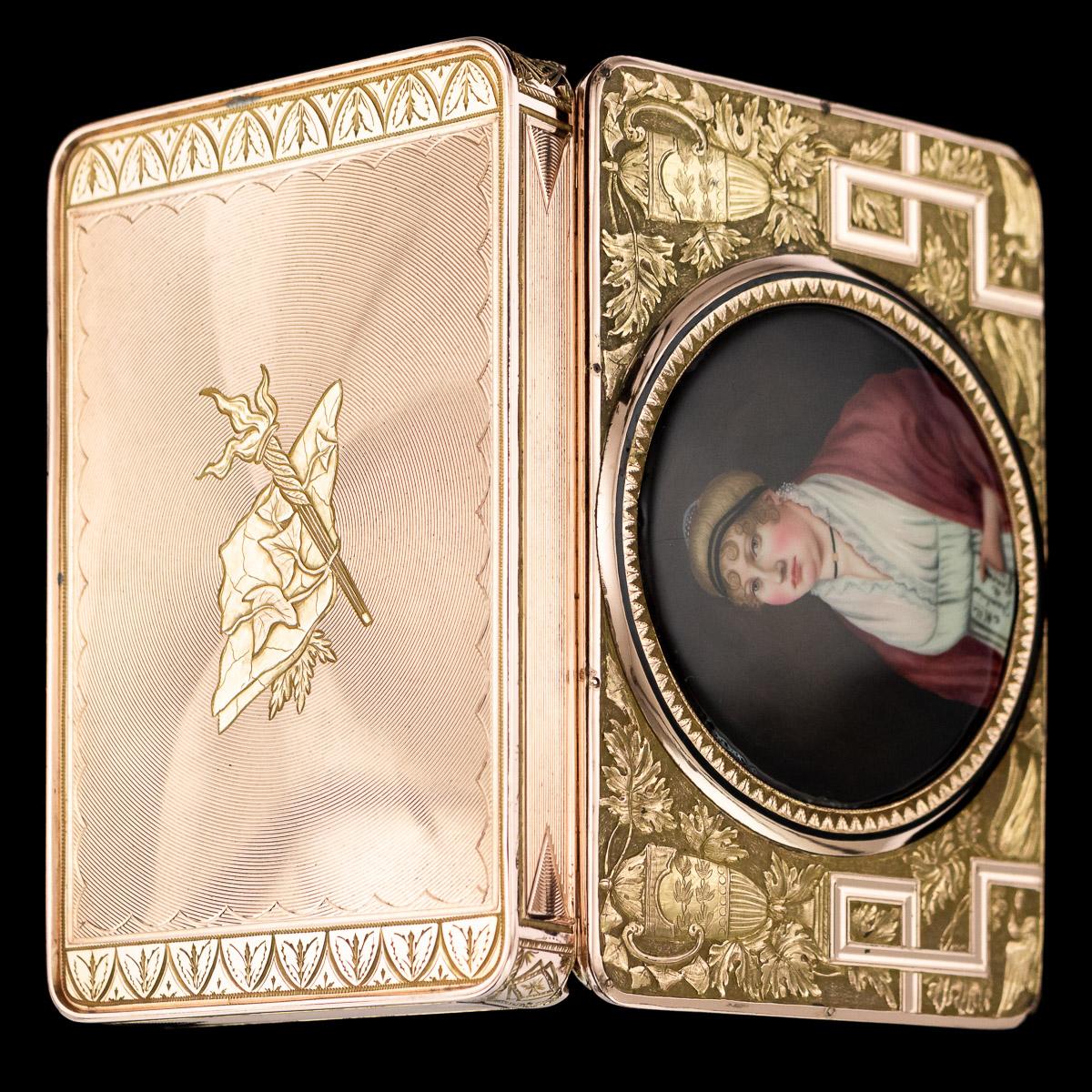19th Century Swiss 18 Karat Gold and Enamel Snuff Box with Miniature, circa 1810 2