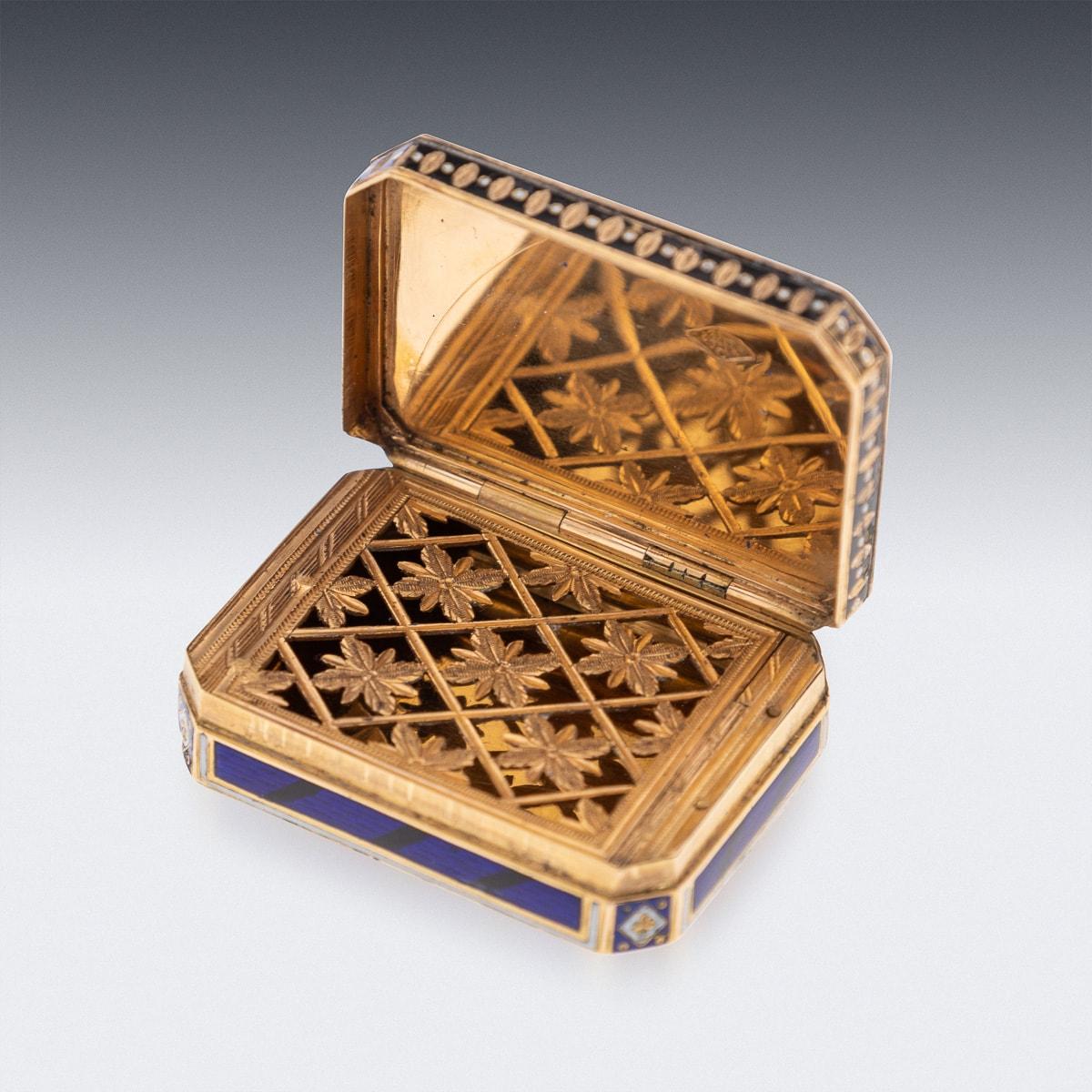 Or Vinaigrette suisse en or 18 carats et émail du XIXe siècle, Jean-Georges Rémond c.C. en vente