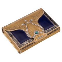 Antique 19th Century Swiss 18K Gold Pearl Set & Enamel Musical Box, Remond c.1800